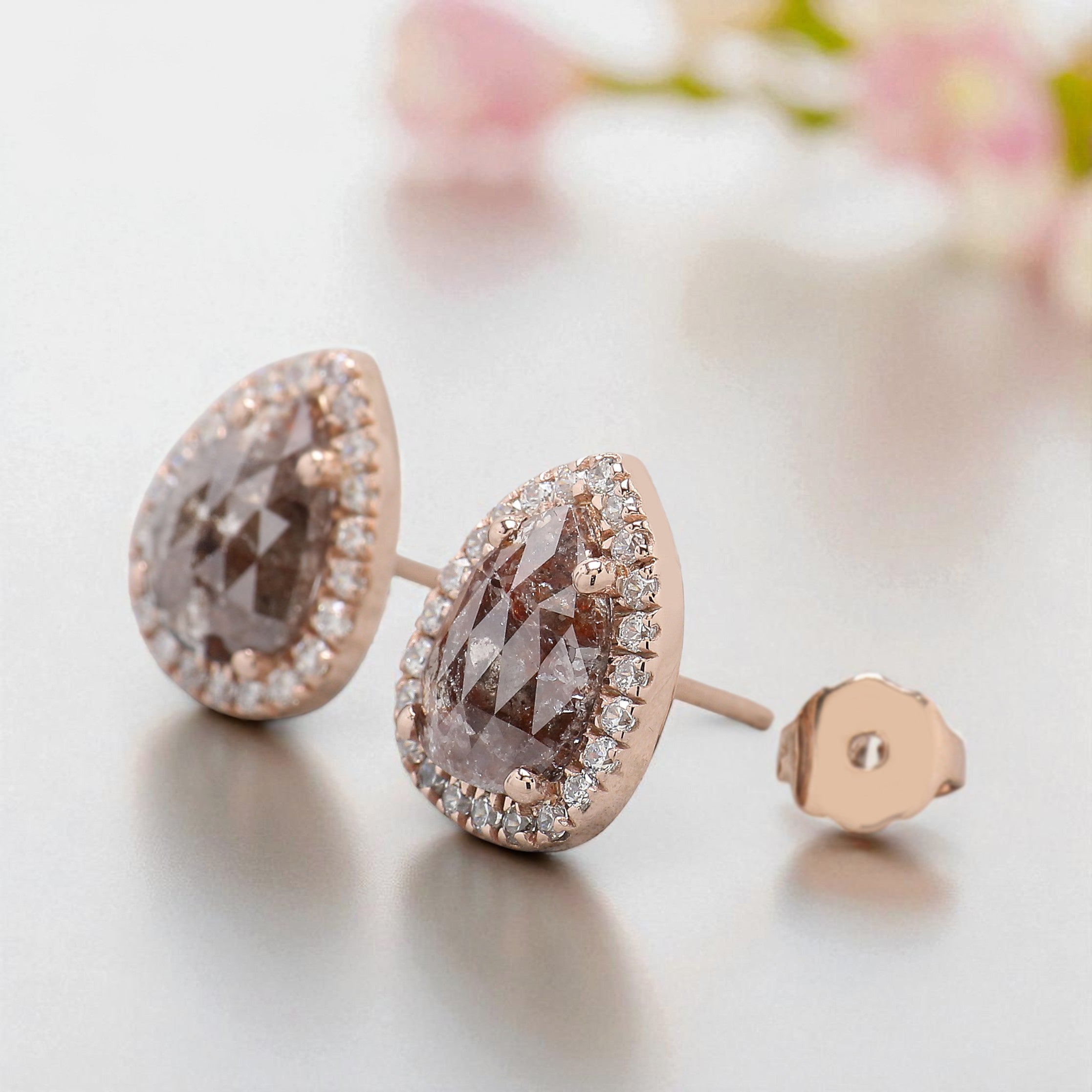 Pear Cut Brown Color Diamond Earring 2.06 Ct 8.80 MM Pear Diamond Earring 14K Solid Rose Gold Silver Pear Cut Earring Gift For Her KDL6875