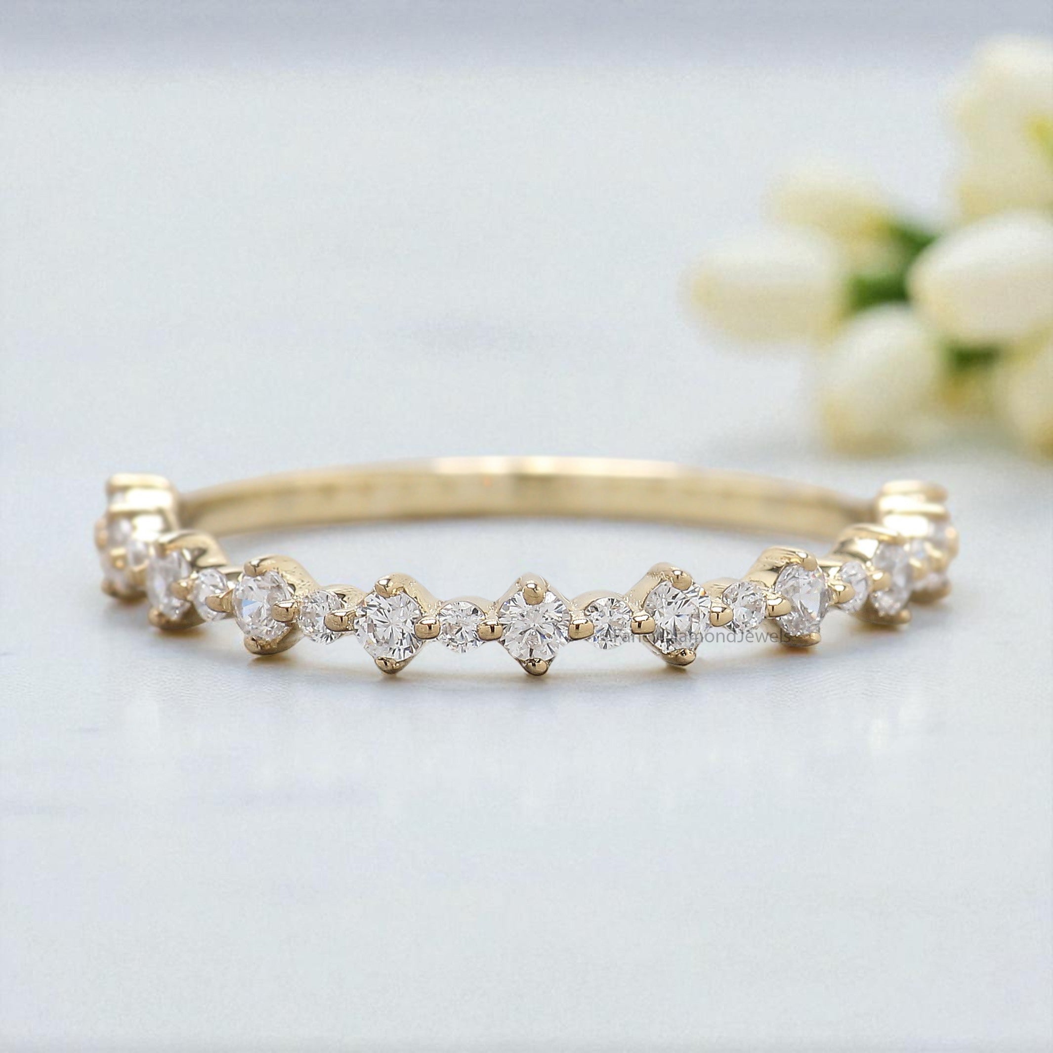 Natural White Diamond Wedding Band Half Eternity Minimalist Ring Silver/10K/14K/18K Gold stacking dainty matching anniversary Ring KD927