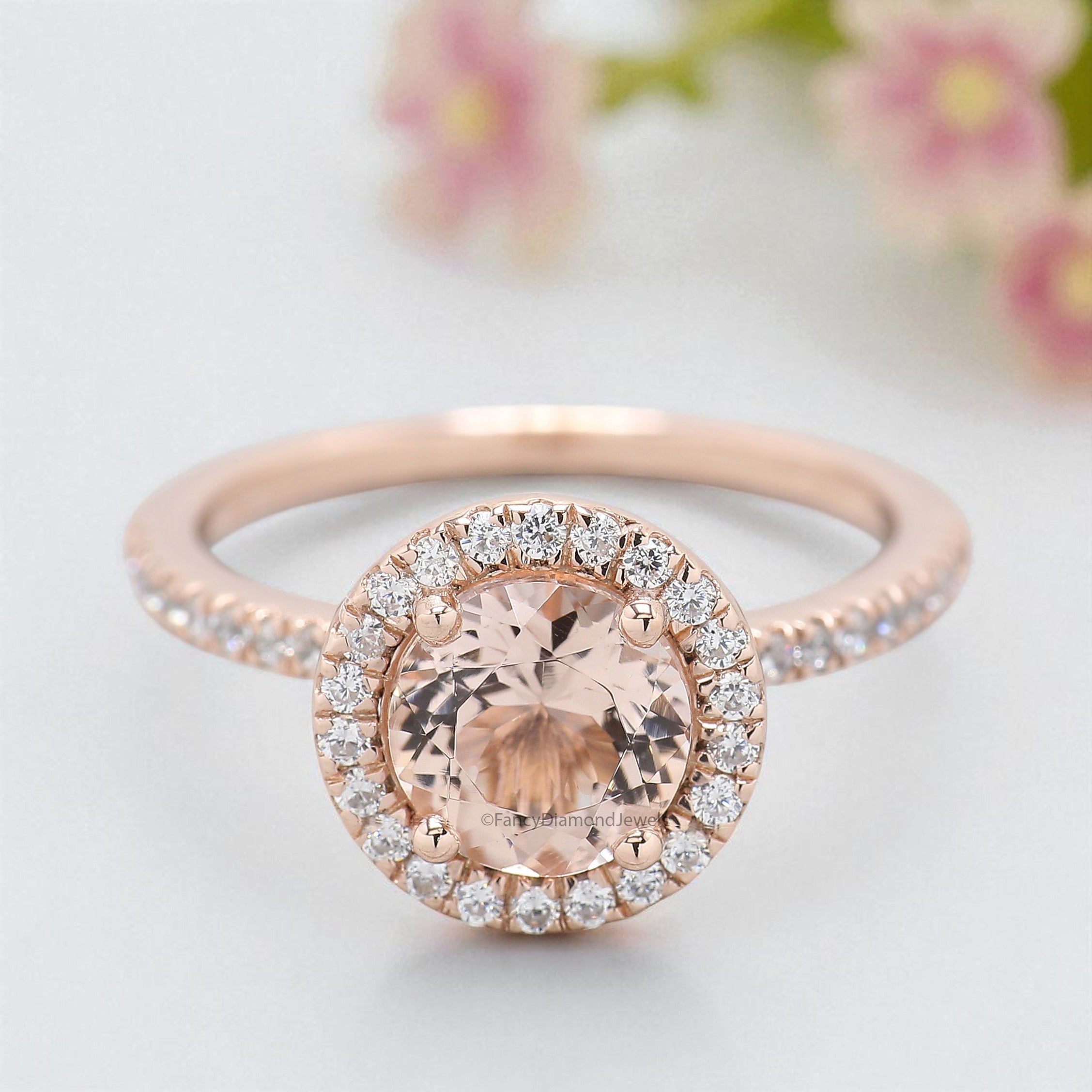1.40 CT Round Cut Natural Morganite Engagement Ring Rose Gold Ring Round Shape Wedding Ring Unique Vintage Halo Ring Gift For Her FD433