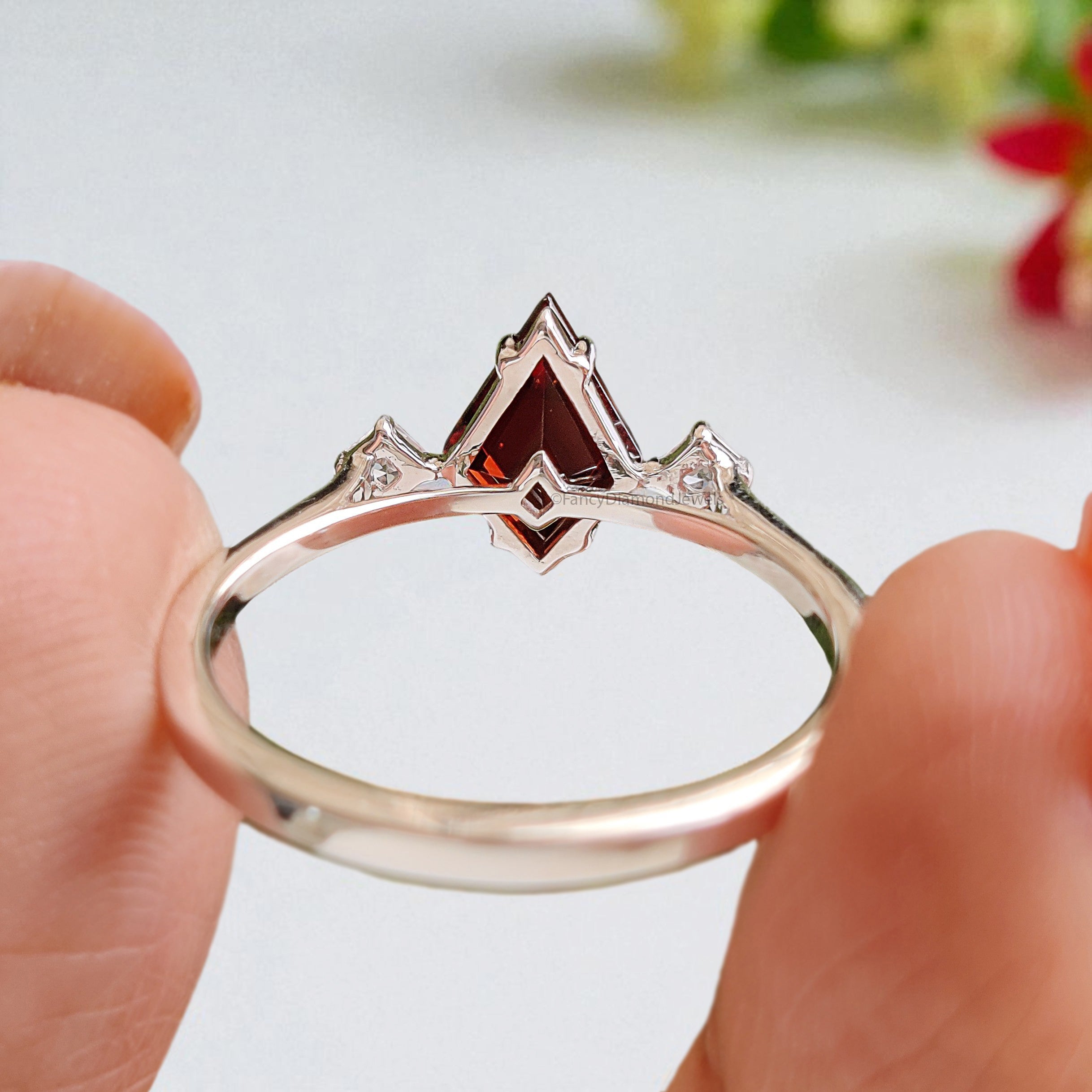 1.15 CT Natural Kite Red Garnet Engagement Ring White Gold Ring Kite Cut Diamond Wedding Ring Unique Art Deco Vintage Ring Gift For Her FD432