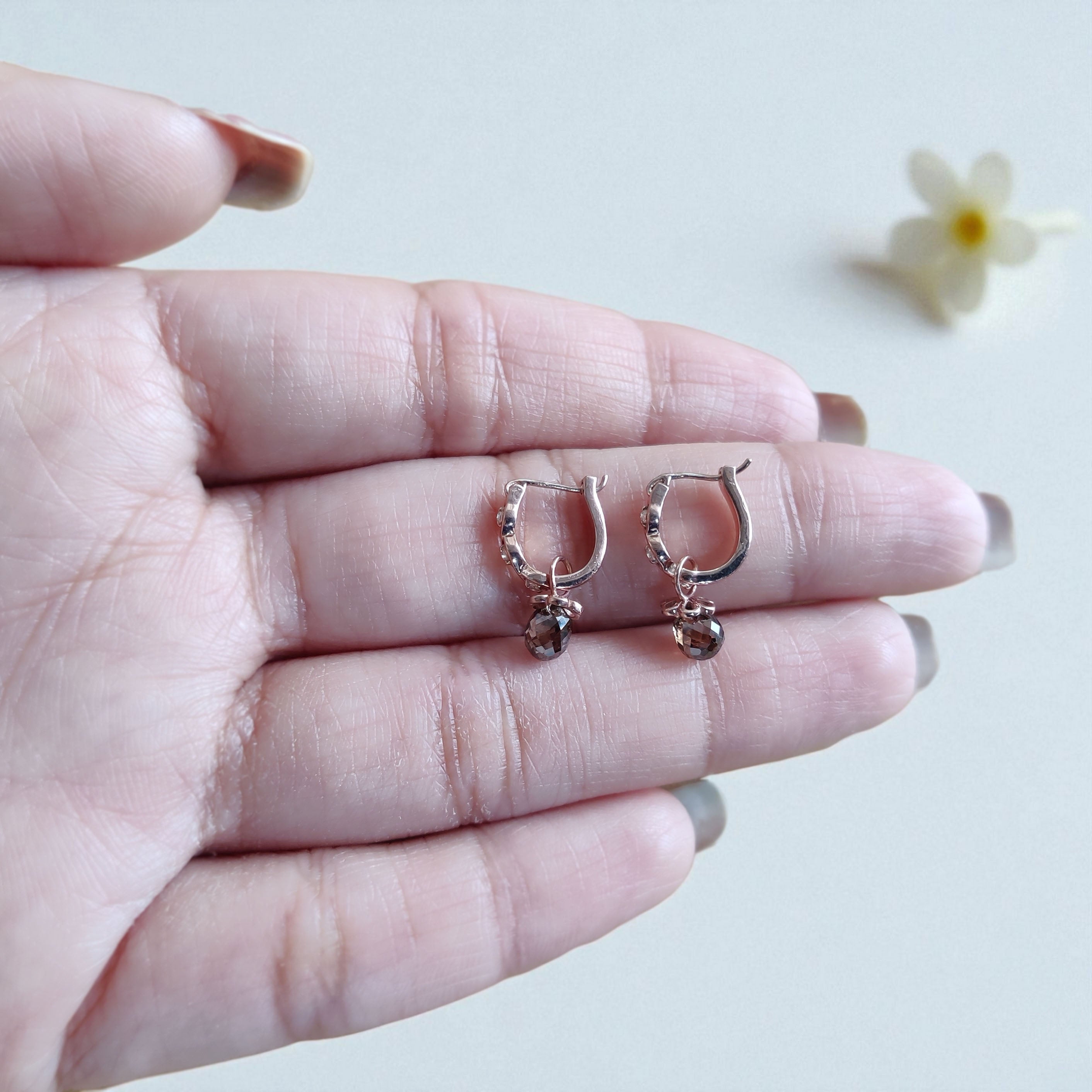 Drop Cut Brown Color Diamond Earring 1.34 Ct 5.15 MM Drop Diamond Earring 14K Solid Rose Gold Silver Engagement Earring Gift For Her KDN840