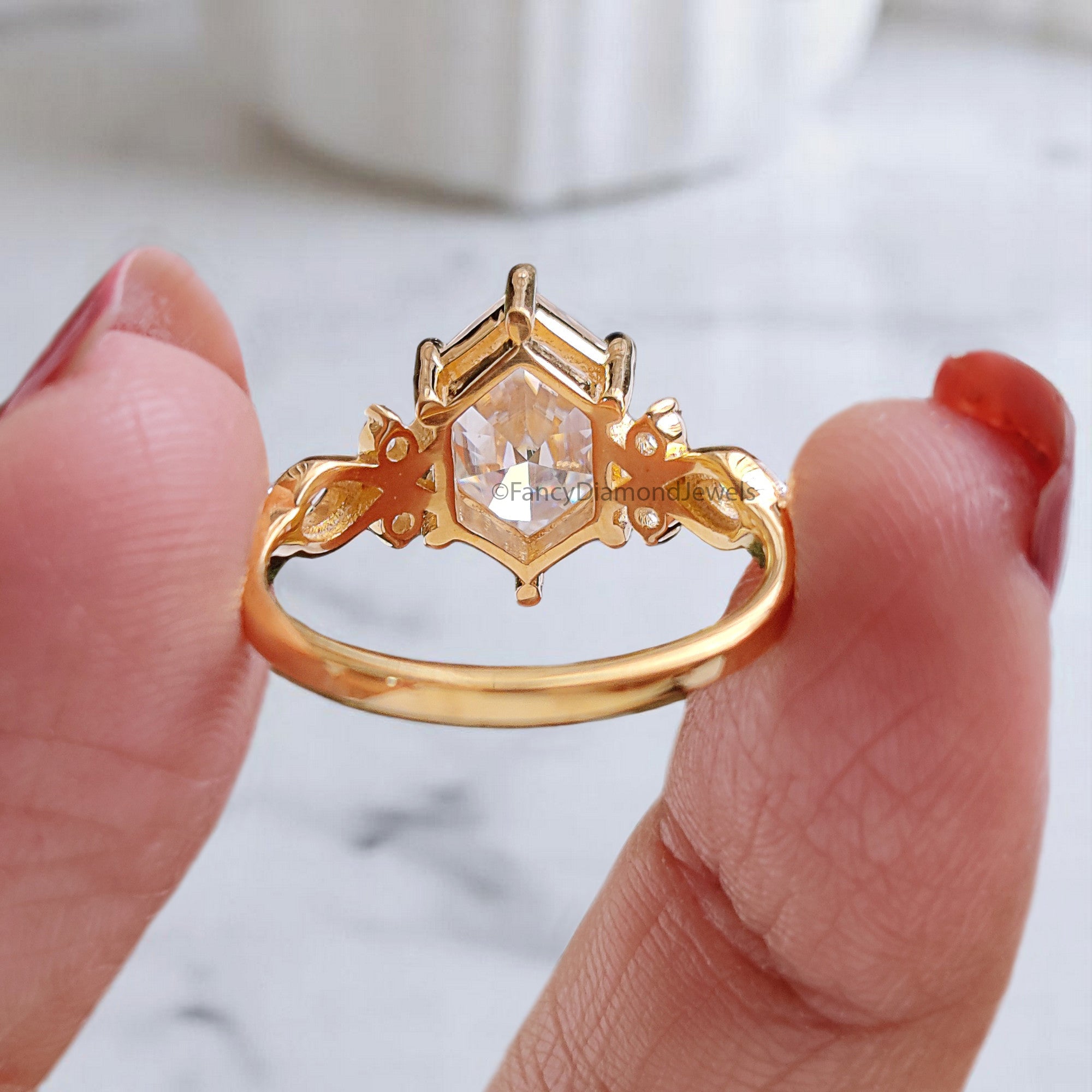 2.35 CT Hexagon Brilliant Cut Moissanite Engagement Ring Prong Setting Ring Marquise Moissanite Wedding Ring Promise Ring Gift For Her FD360