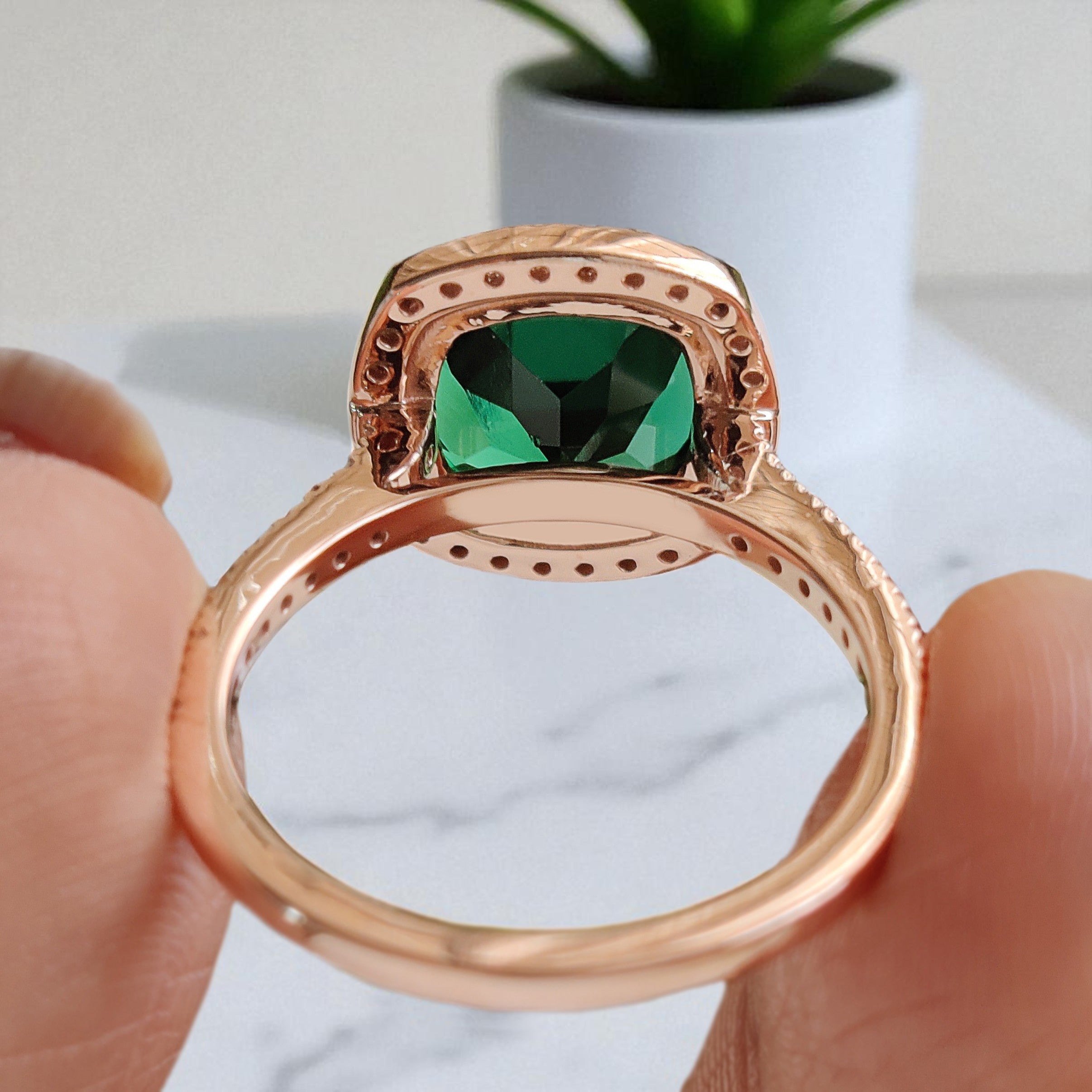2.60 CT Cushion Cut Green Emerald Engagement Ring Rose Gold Ring Cushion Wedding Ring Unique Art Deco Vintage Halo Ring Gift For Her FD422