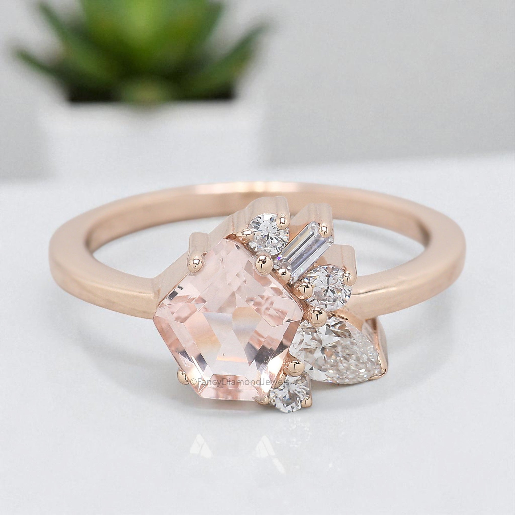 1.10 CT Pentagon Cut Natural Morganite Engagement Ring Rose Gold Ring Pentagon Diamond Wedding Ring Unique Vintage Ring Gift For Her FD430