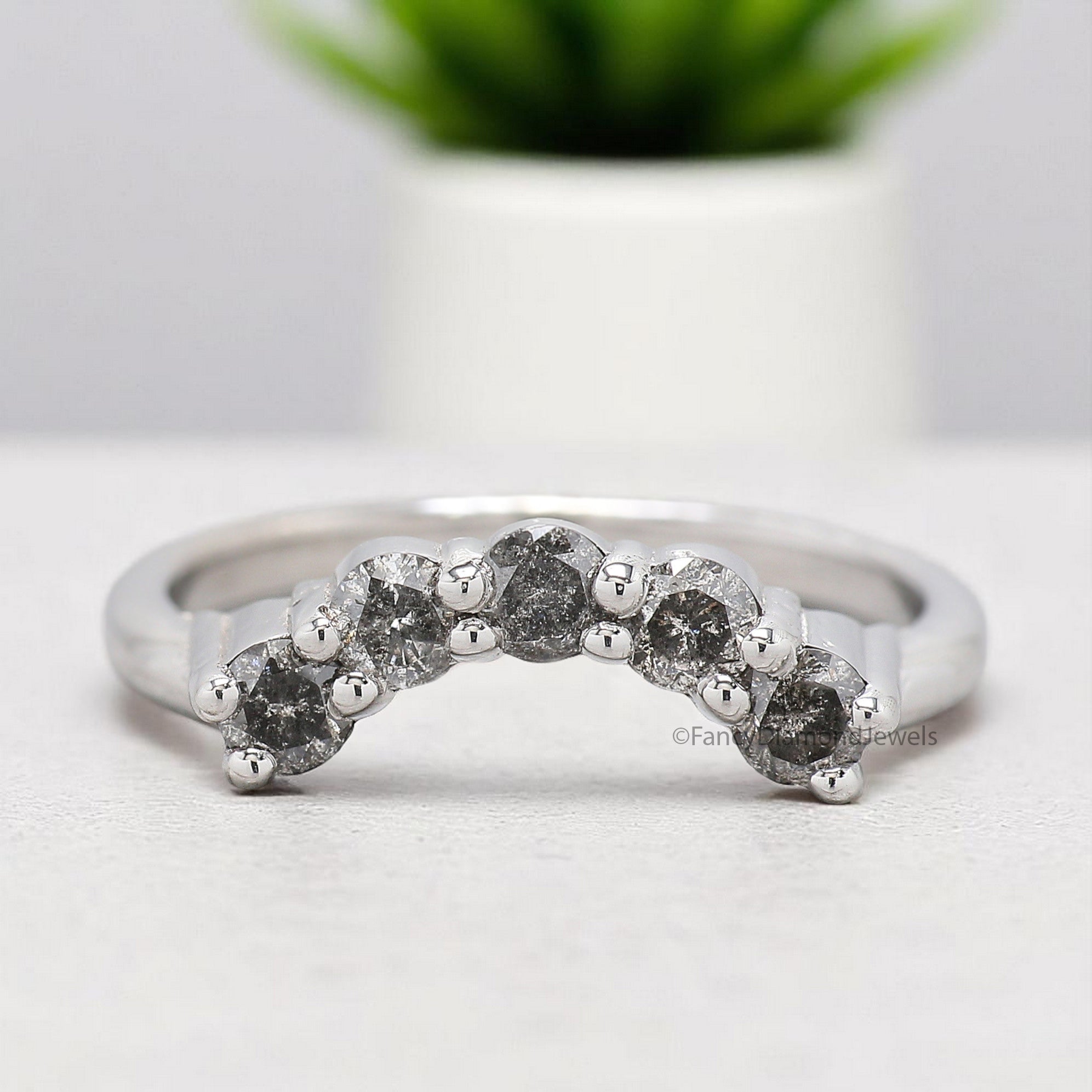 0.53 Ct Salt And Pepper Round Diamond Wedding Band Silver/10K/14K/18K Band Half Eternity Minimalist stacking dainty matching Ring KD929