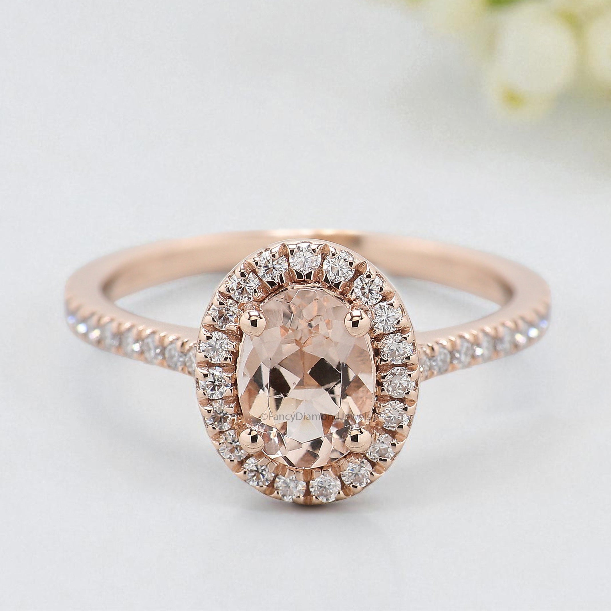0.70 CT Oval Cut Natural Morganite Engagement Ring Rose Gold Ring Oval Shape Wedding Ring Unique Vintage Halo Ring Gift For Her FD434
