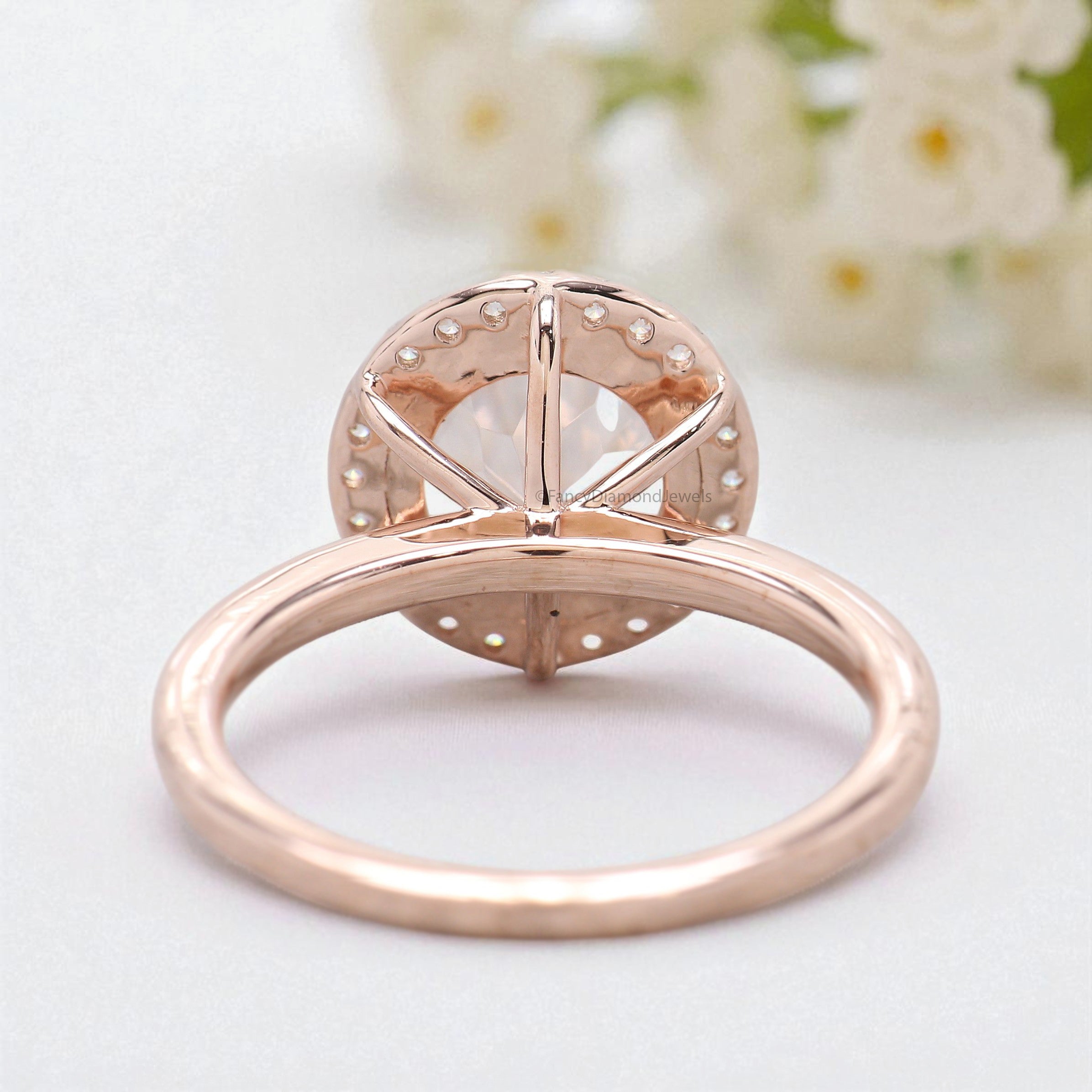 1.88 CT Round Cut Natural Morganite Engagement Ring Rose Gold Ring Round Shape Wedding Ring Unique Vintage Halo Ring Gift For Her FD426