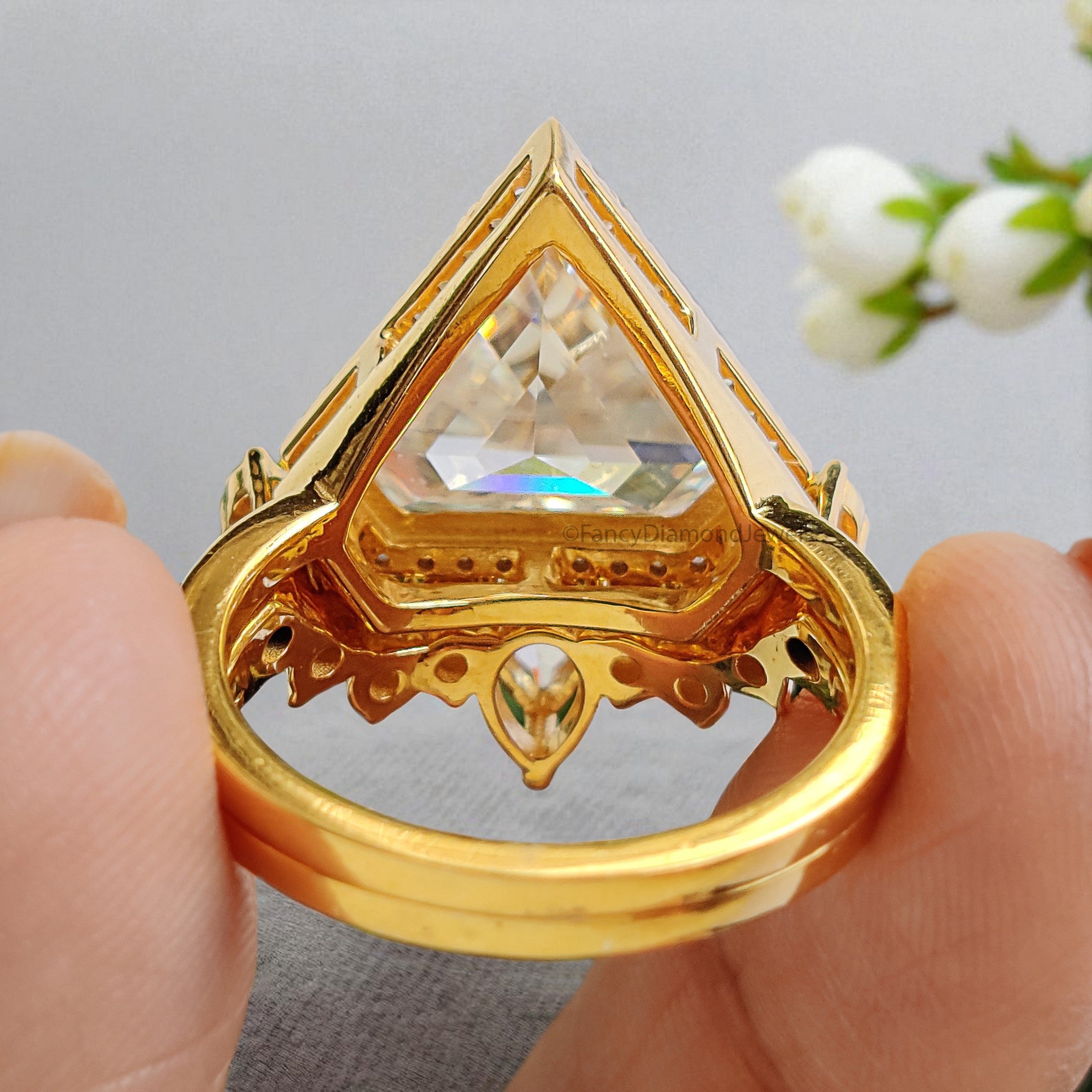 7.00 CTW Shield Colorless Moissanite Ring Set Engagement Ring Matching Eternity Band Wedding Ring Halo Set Bridal Ring Set For Women FD390