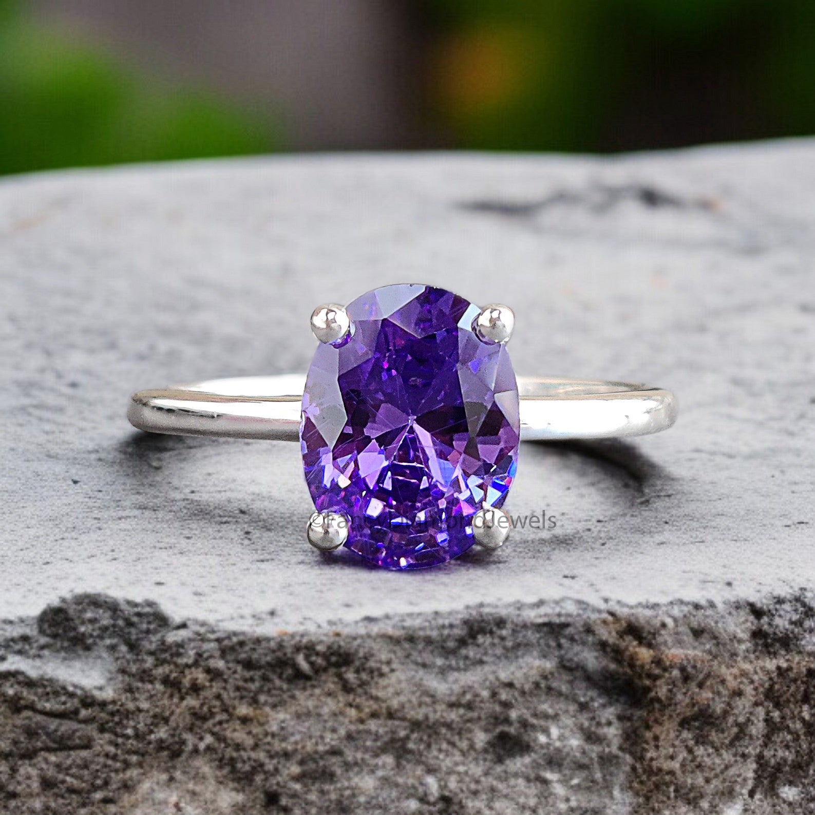 Oval Purple Amethyst stone engagement ring 12mm 10mm 9mm 8mm 7mm  ring silver simulant Ring Solitaire ring Diamond ring Gift for her FD343