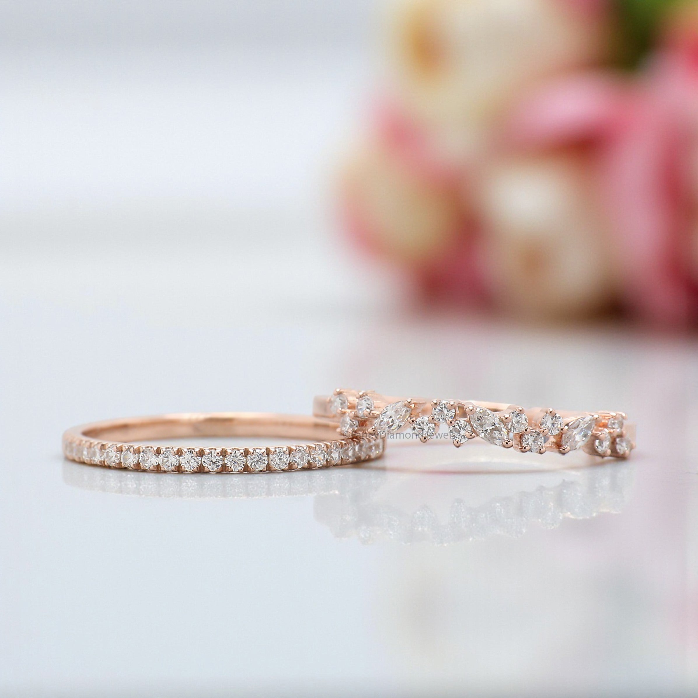0.95 CT Emerald Shape Morganite Engagement Ring Set Unique art deco Marquise halo Starburst Ring Round wedding ring Gift For Her FD440