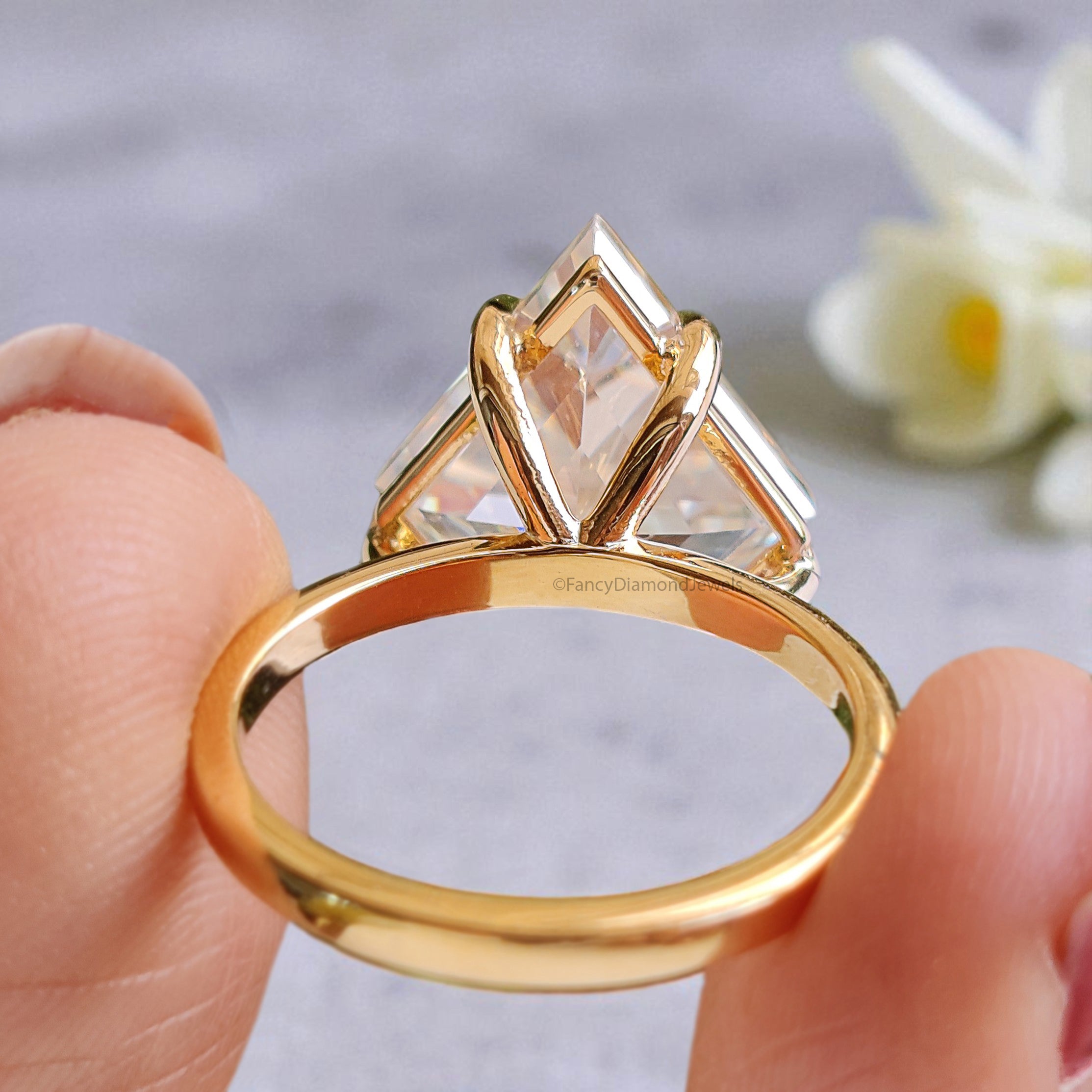 5.95 CT Shield Brilliant Cut Moissanite Engagement Ring Prong Set Ring Shield Solitaire Wedding Ring Yellow Gold Ring Gift For Her FD445