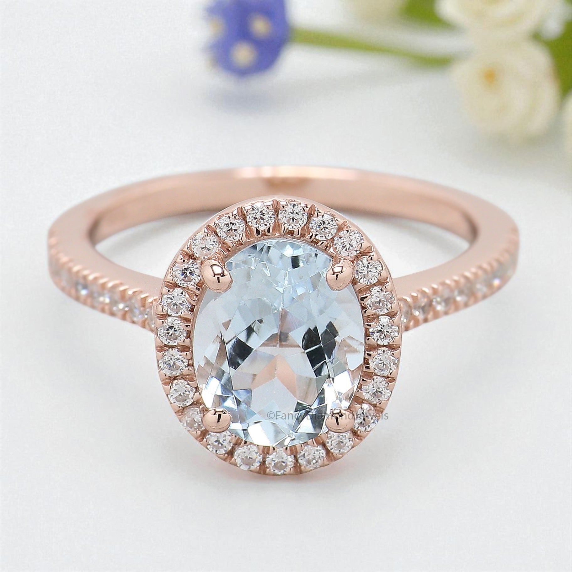 1.75 CT Oval Cut Natural Aquamarine Engagement Ring Rose Gold Ring Oval Diamond Wedding Ring Unique Vintage Halo Ring Gift For Her FD425