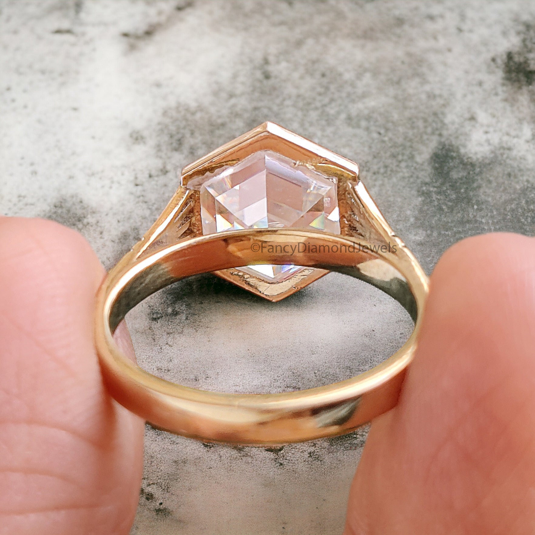 3.20 CT Elongated Hexagon Cut Moissanite Engagement Ring Yellow Gold Ring Bezel Set Art Deco Bridal Promise Anniversary Gift For Her FD316