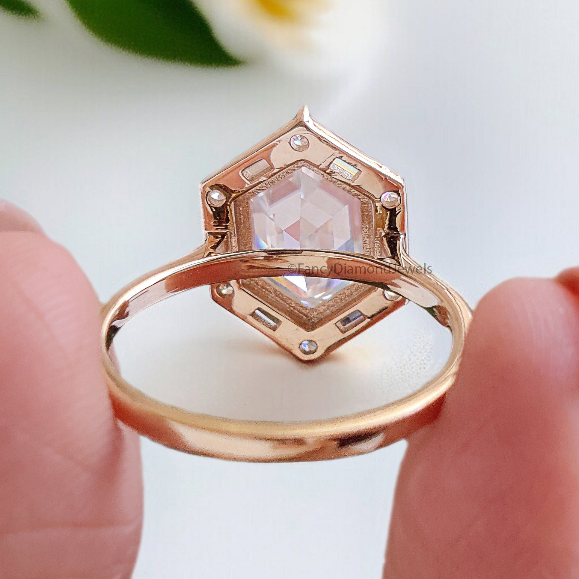 2.35 CT Hexagon Cut Moissanite Engagement Ring with Side Baguette Moissanite Ring Yellow Gold Ring Bridal Anniversary Gift For Her FD321