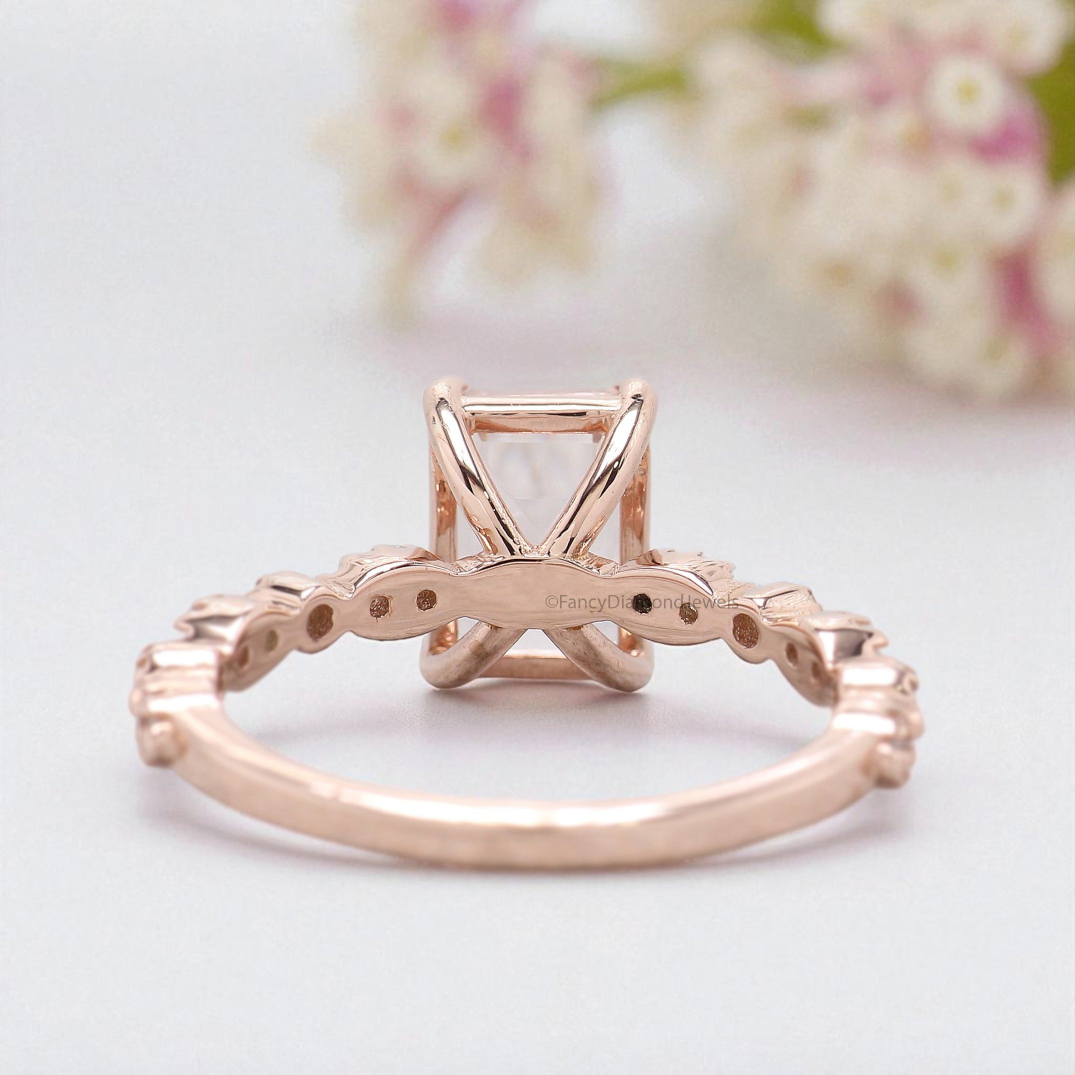 1.58 CT Emerald Cut Natural Morganite Engagement Ring Rose Gold Ring Emerald Diamond Wedding Ring Unique Vintage Ring Gift For Her FD428