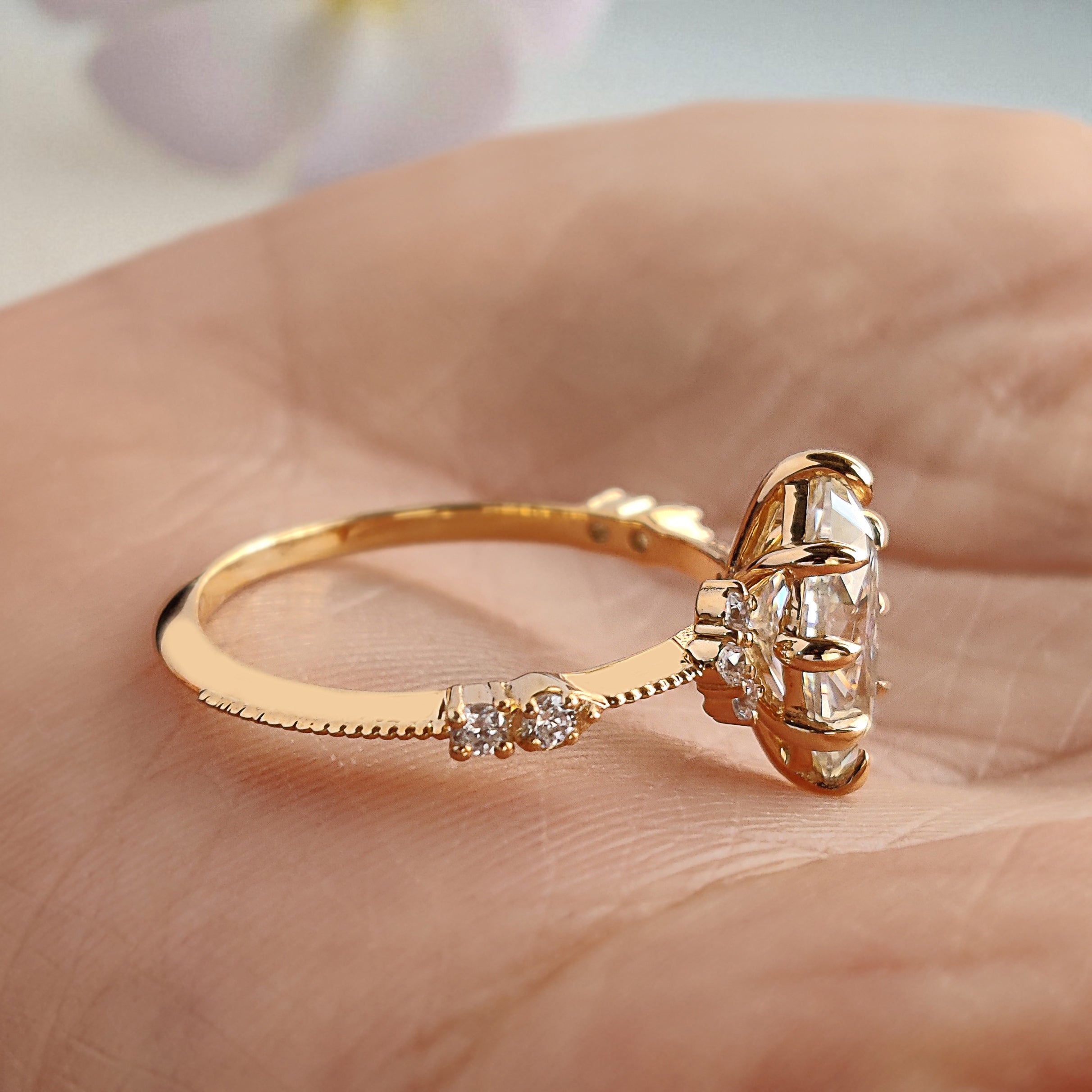 1.10 CT Marquise Lab Grown Diamond Engagement Ring Knife Band Round Diamond Ring Bridal Promise Ring Yellow Gold Ring Gift For Her FD455