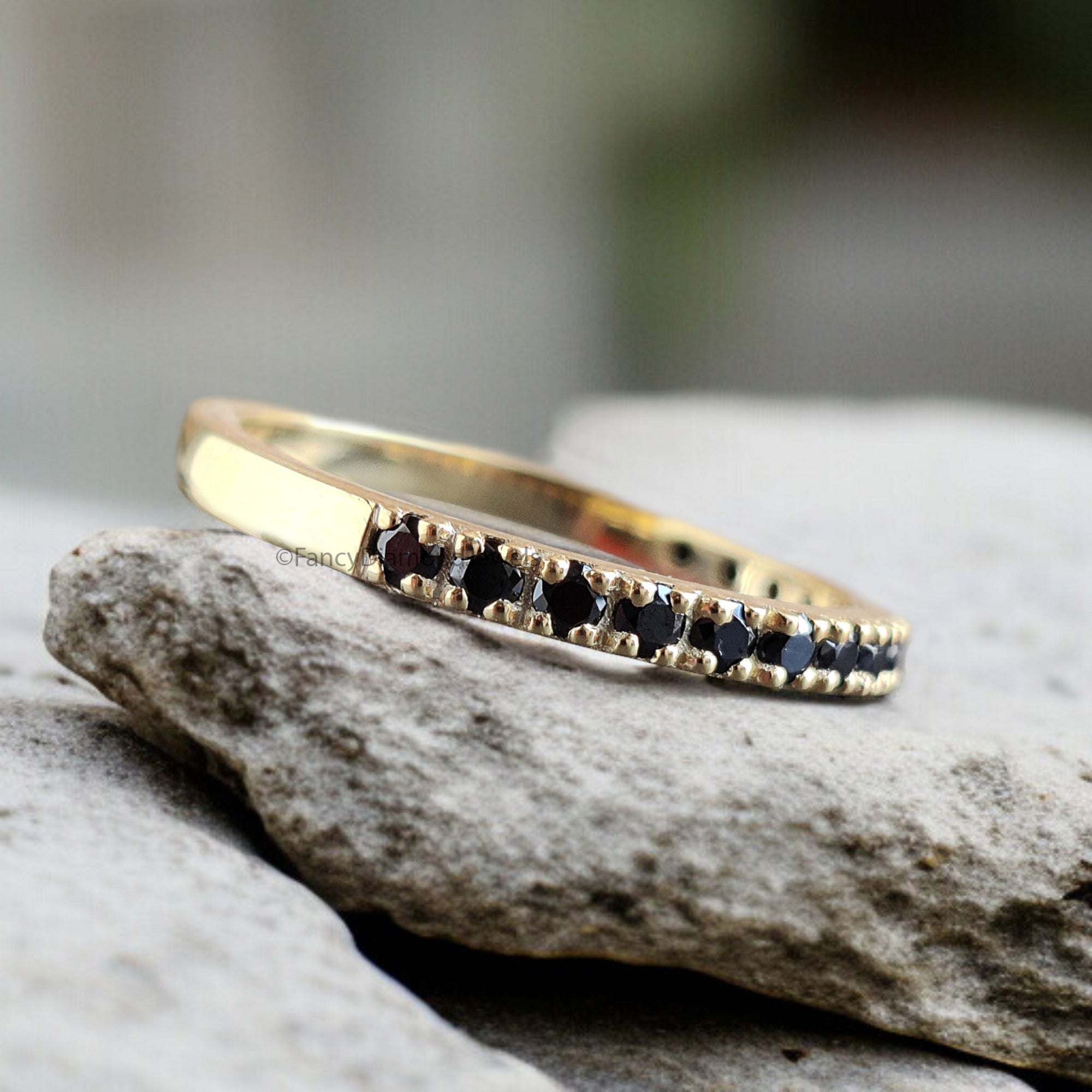 0.60 CT Round Black CZ Diamond Engagement Ring Half Eternity Ring Stackable Ring Unique Wedding Ring 14K Solid Gold Anniversary Ring FD341