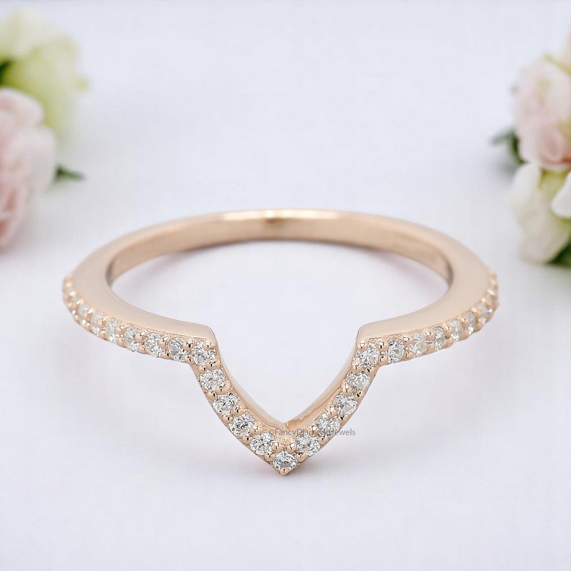 0.20 CT Round Diamond Band V Shaped Wedding Band Silver/10K/14K/18K Engagement Band Half Eternity Anniversary Ring Gift For Her KD829