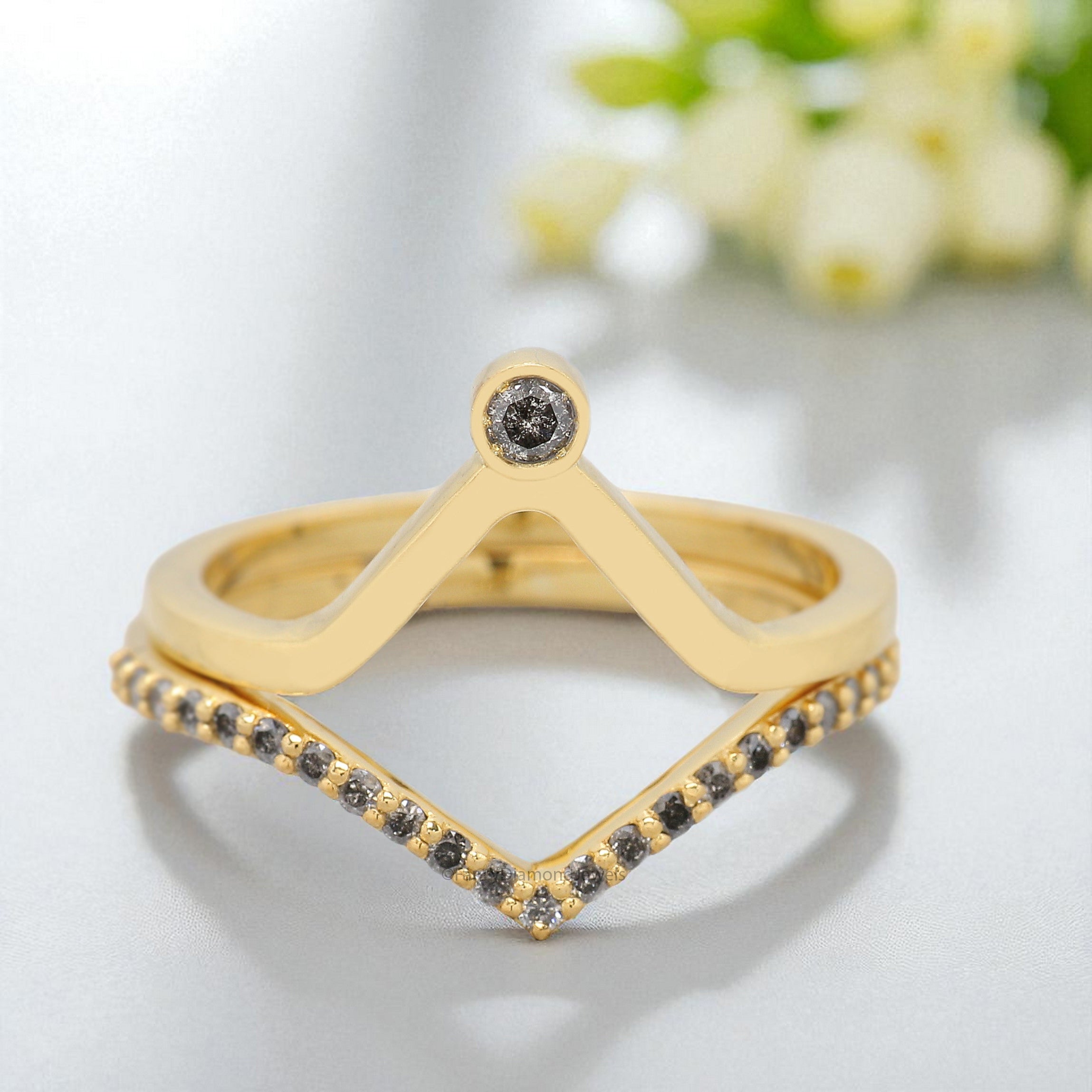 Double Banded Salt And Pepper Round Diamond Wedding Band Silver/10K/14K/18K Gold Band Half Eternity Engagement Band Anniversary Ring KD620