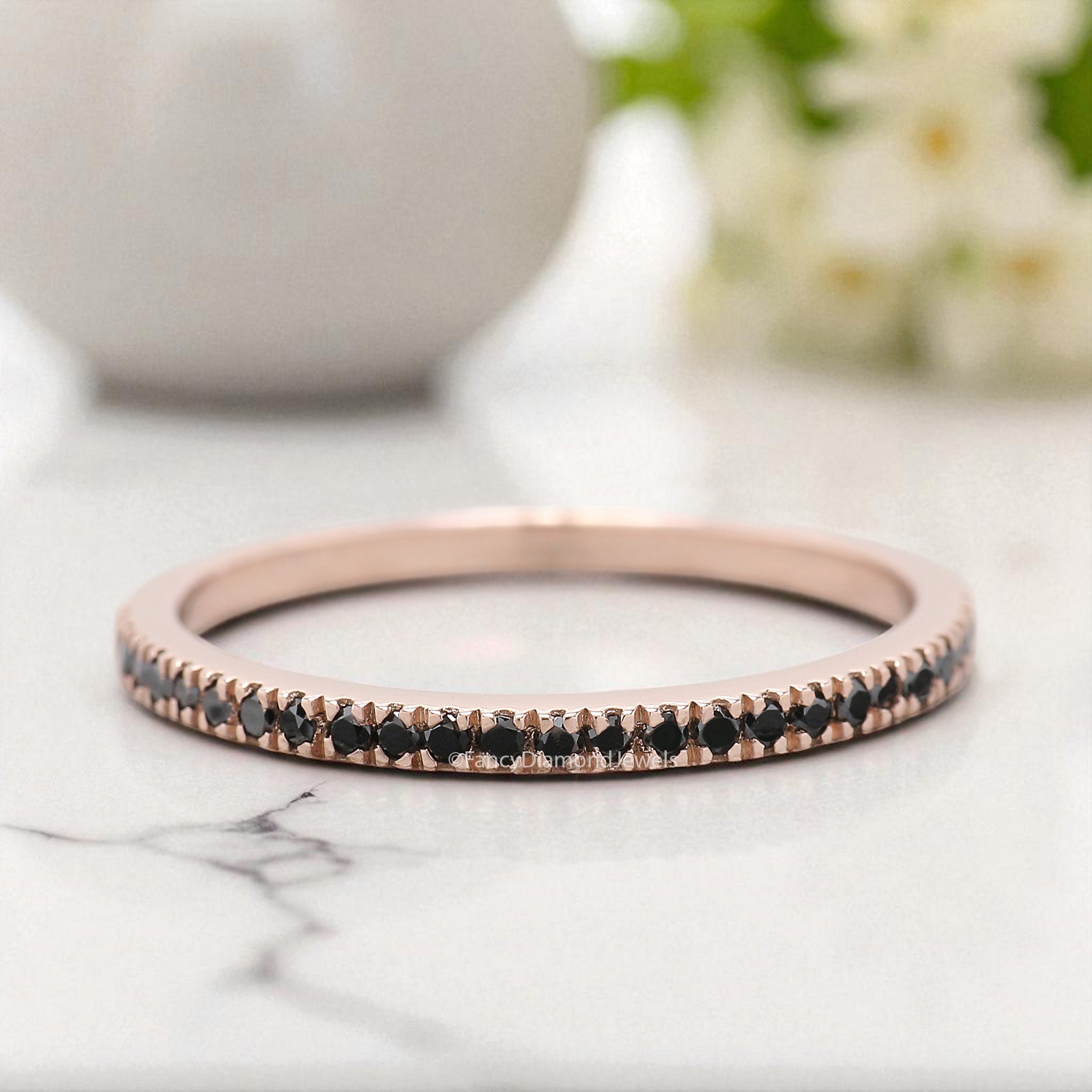 Natural Black Color Diamond Wedding Band Silver/10K/14K/18K Band Half Eternity Minimalist stacking dainty matching anniversary Ring KD078