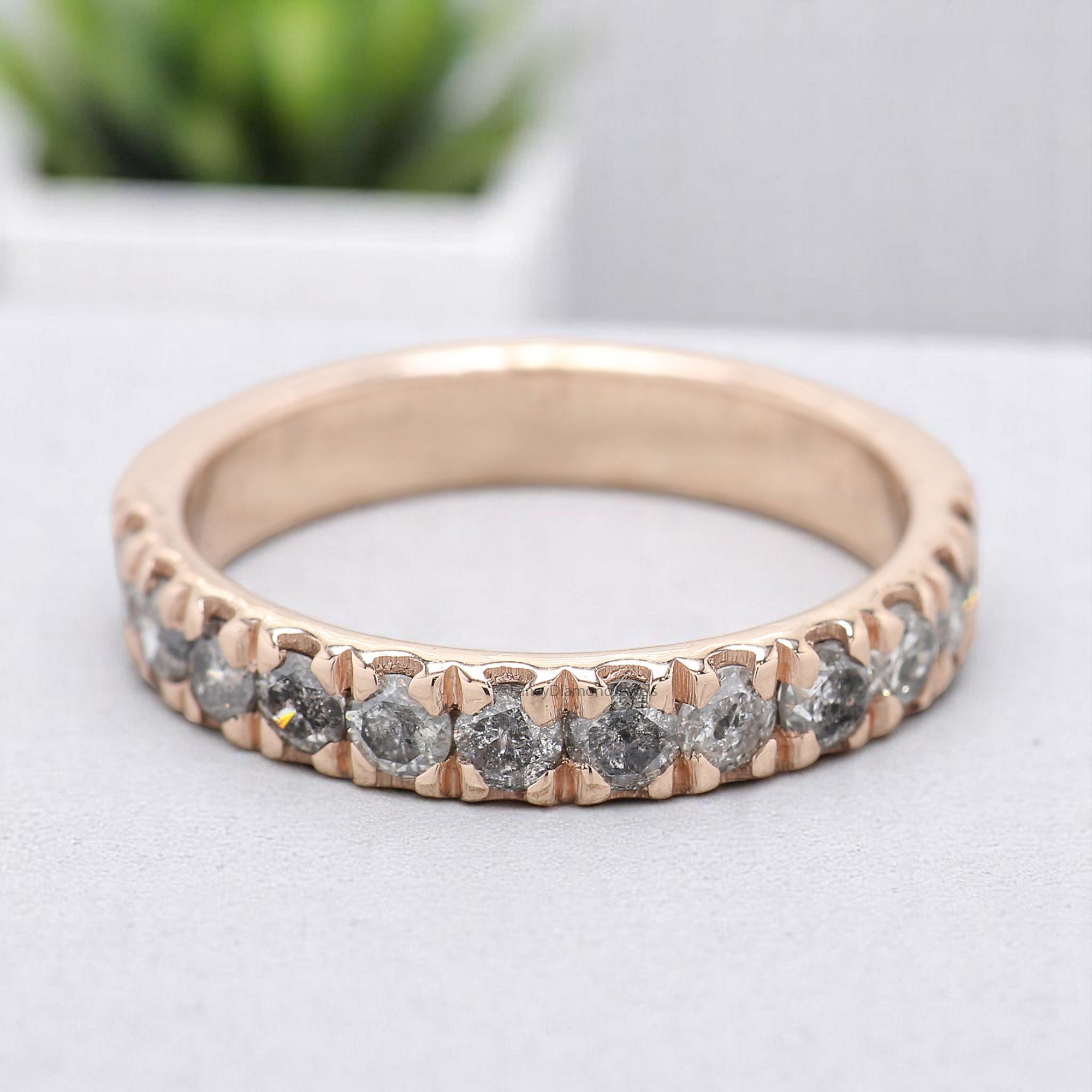 0.76 CT Salt And Pepper Diamond Wedding Band Silver/10K/14K/18K Gold Engagement Band Half Eternity Band Anniversary Ring Gift For Her KD930
