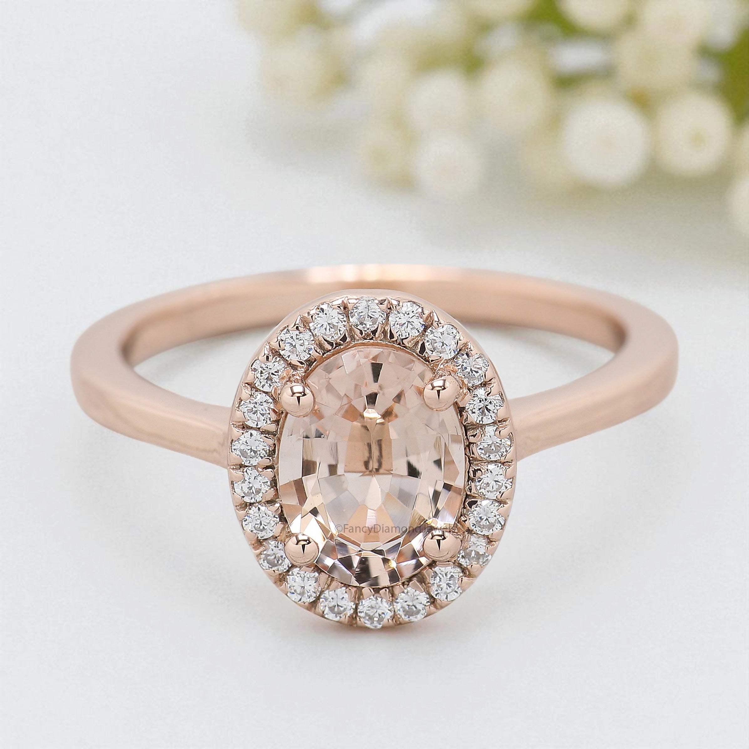 1.15 CT Oval Cut Natural Morganite Engagement Ring Rose Gold Ring Oval Shape Wedding Ring Unique Vintage Halo Ring Gift For Her FD435