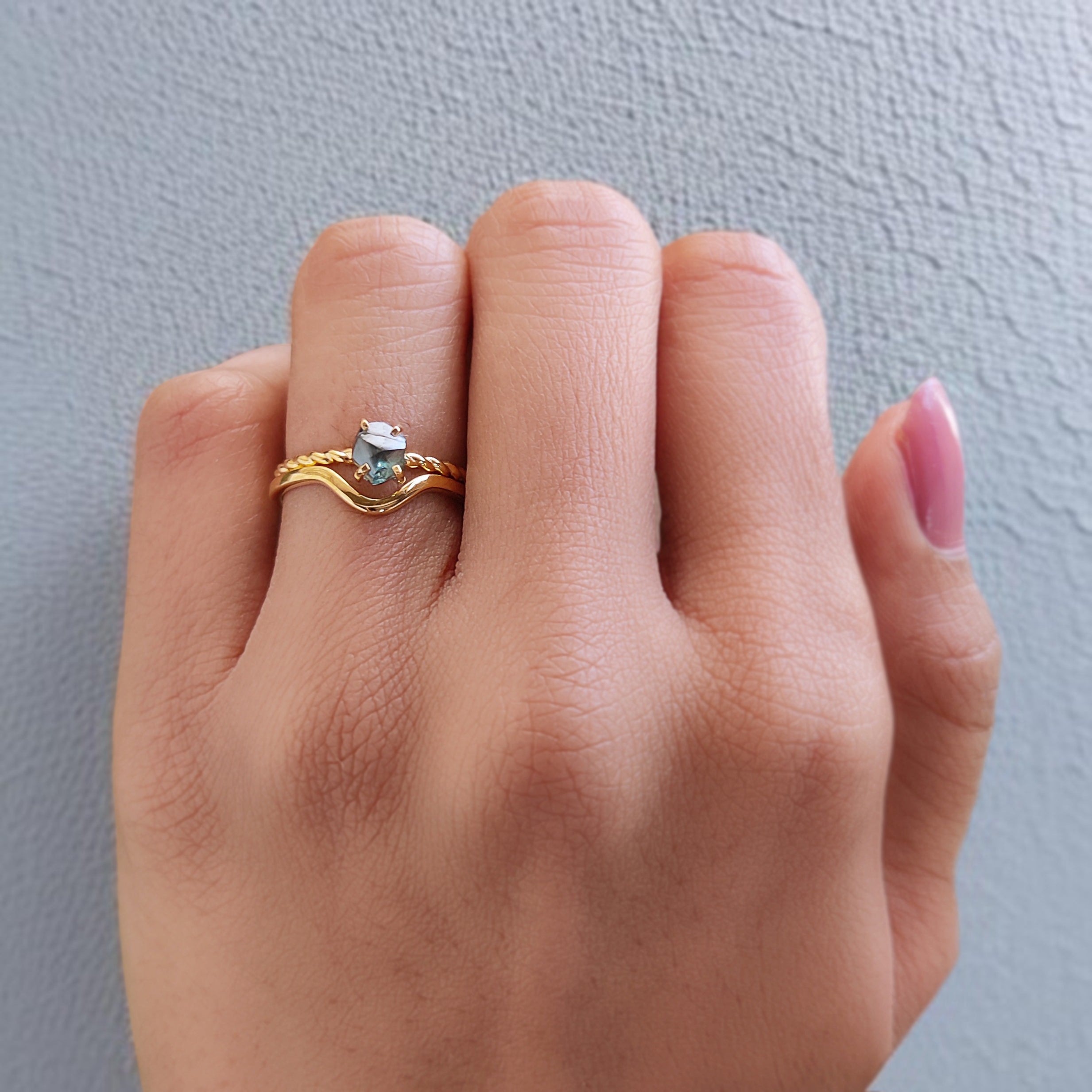 Rough Blue Color Diamond Ring 0.98 Ct 5.75 MM Crystal Rough Diamond Ring 14K Solid Yellow Gold Silver Engagement Ring Gift For Her KDL2326