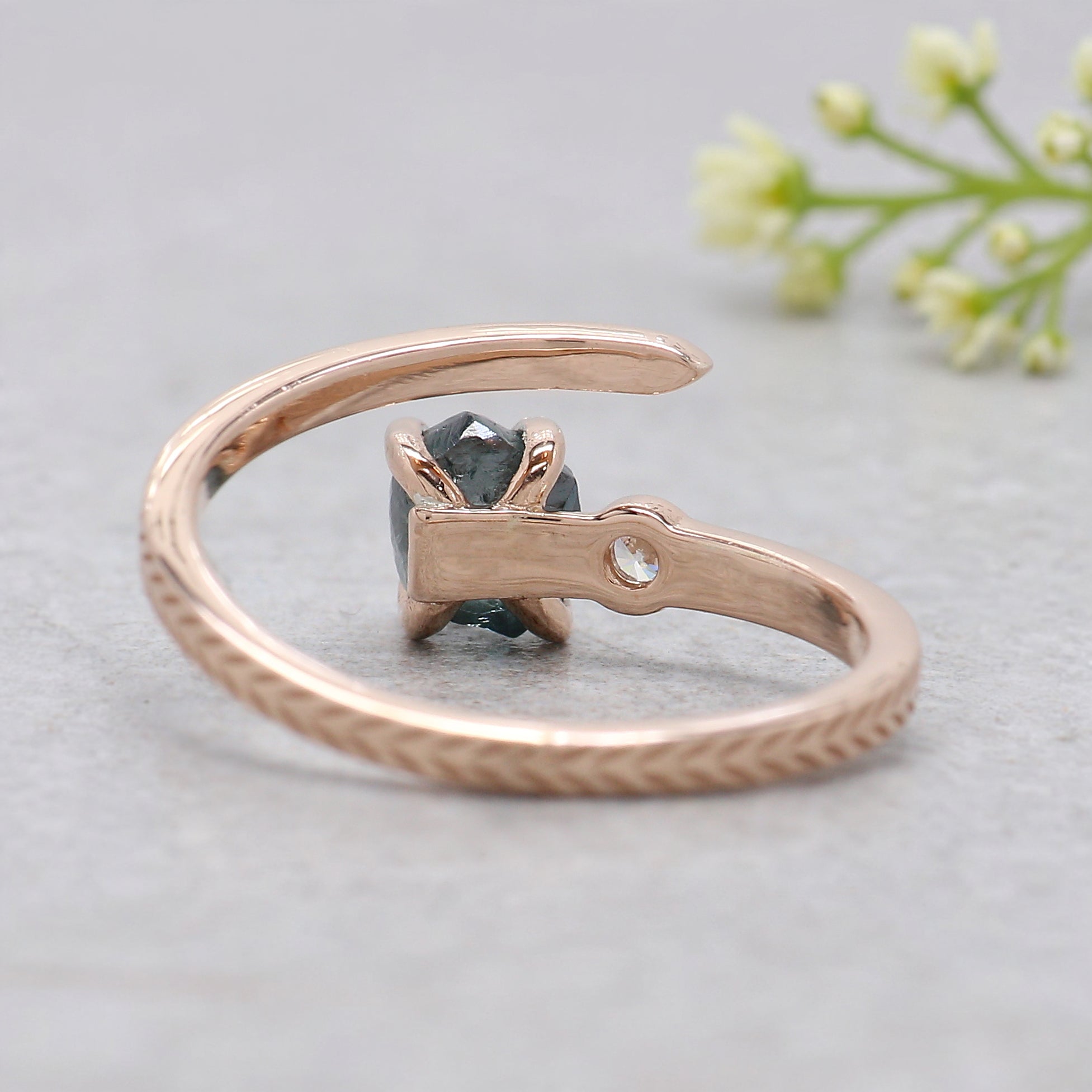 0.97 Ct Natural Rough Cut Blue Color Diamond Ring 5.63 MM Crystal Rough Diamond Ring 14K Solid Rose Gold Silver Engagement Ring KDL2347
