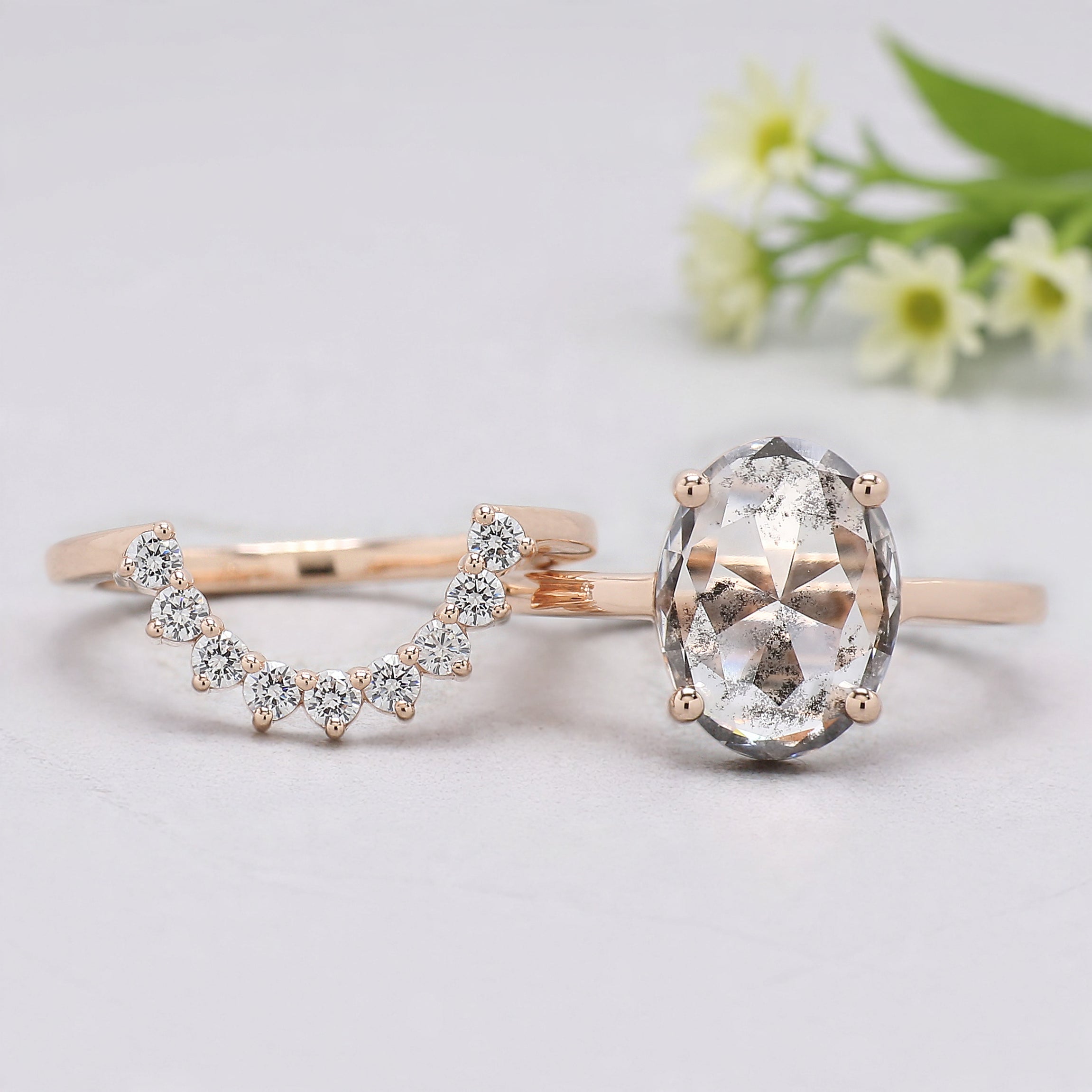 2.29 CT Oval Lab Grown Diamond Ring Oval CVD Fancy Black Grey Salt And Pepper Diamond Ring Engagement Ring Bridal Wedding Ring Set KDL3525