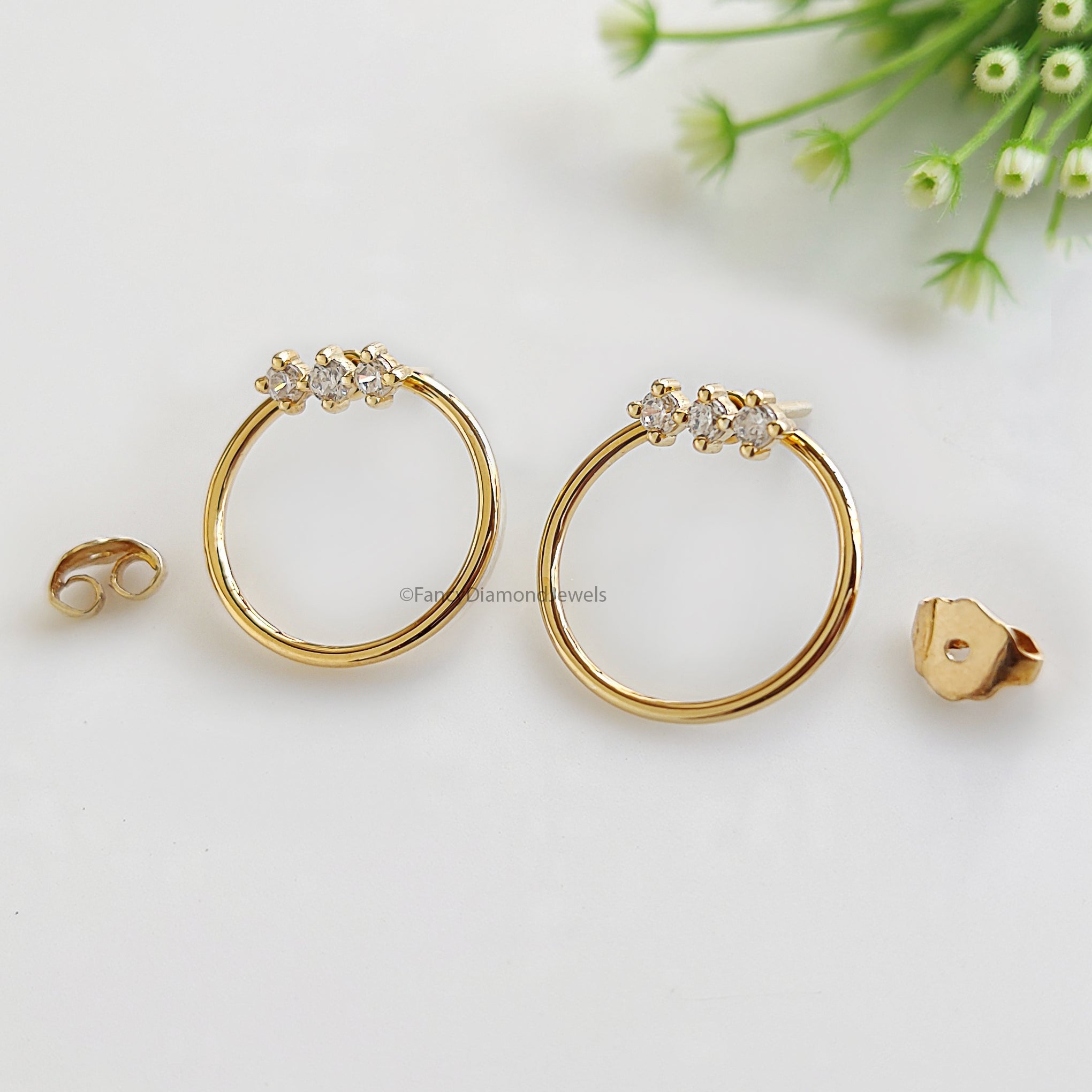 Dainty Front Back Circle Earrings Round White Diamond Earring Round Shape Earring Prong Earring Engagement Earring Gift For Her FD510