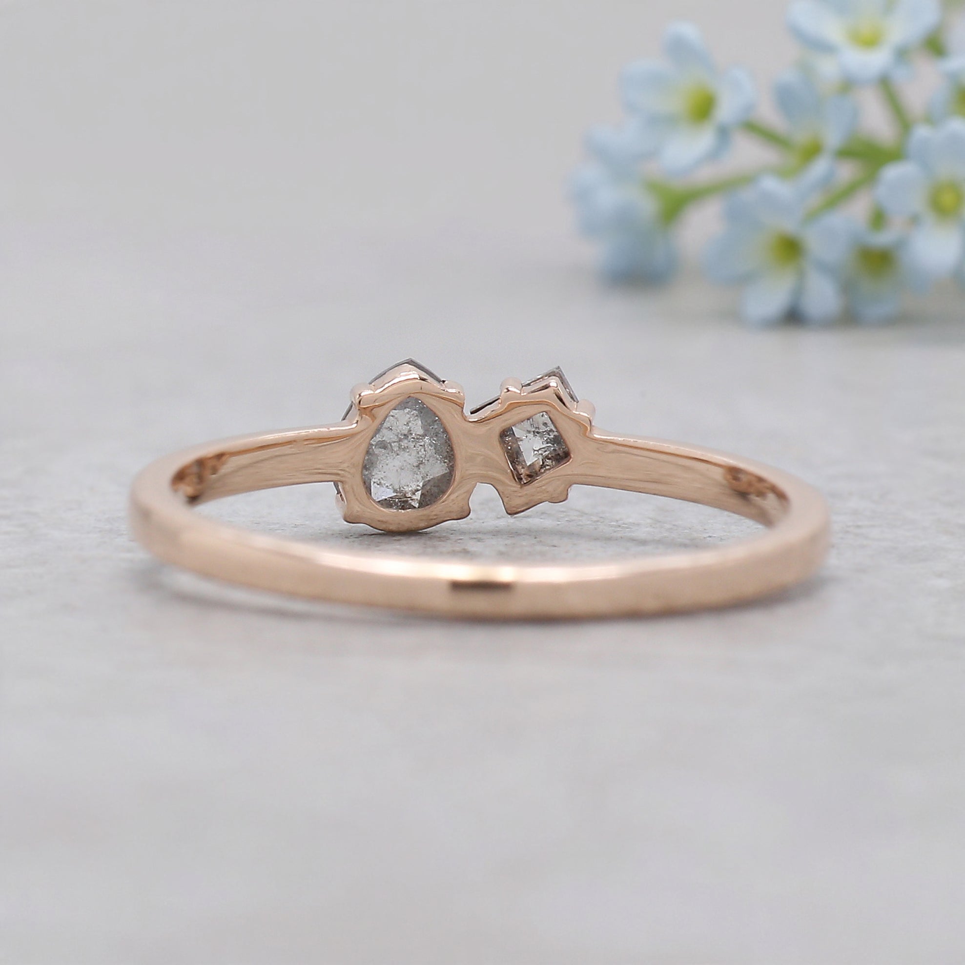 Toi Et Moi Salt And Pepper Diamond Ring 0.32 Ct 4.76 MM Mix Shape Diamond Ring 14K Rose Gold Silver Engagement Ring Gift For Her KDN2397