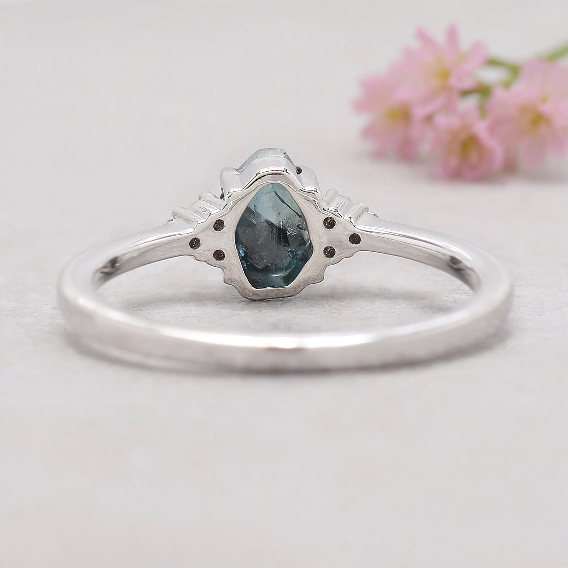 Rough Blue Color Diamond Ring 0.99 Ct 5.83 MM Crystal Rough Diamond Ring 14K Solid White Gold Silver Engagement Ring Gift For Her QL2361