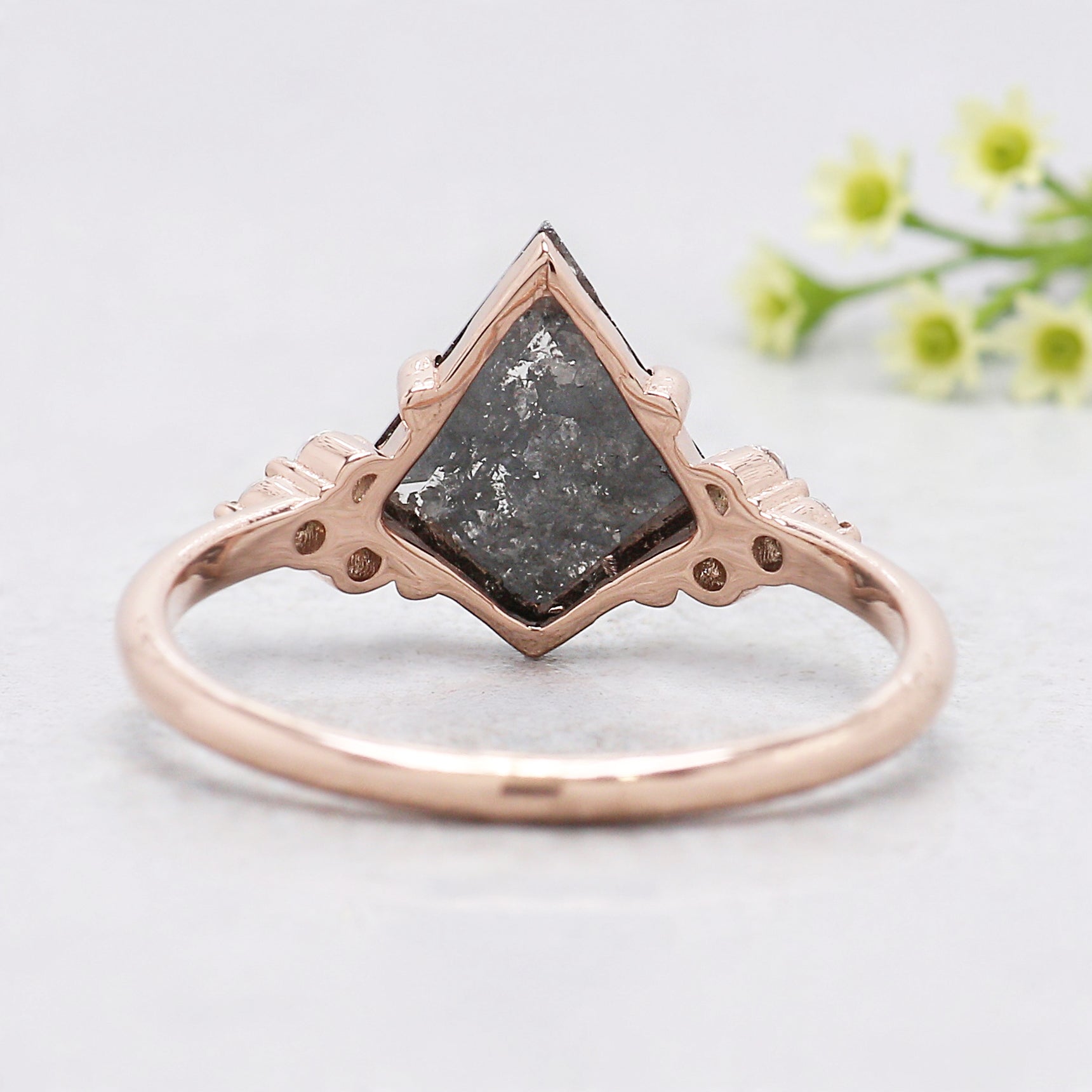 Kite Cut Salt And Pepper Diamond Ring 1.06 Ct 10.04 MM Kite Diamond Ring 14K Solid Rose Gold Silver Engagement Ring Gift For Her KDL3411