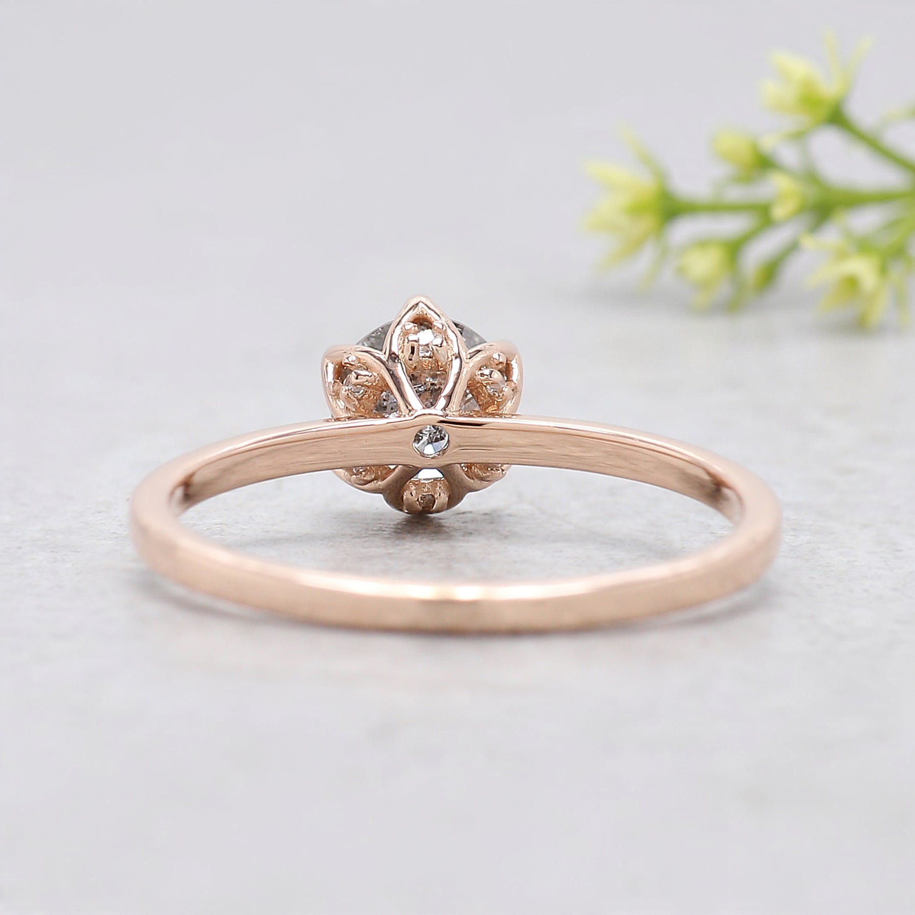 0.65 Ct Natural Round Shape Salt And Pepper Diamond Ring 5.37 MM Round Cut Diamond Ring 14K Solid Rose Gold Silver Engagement Ring KDL3486