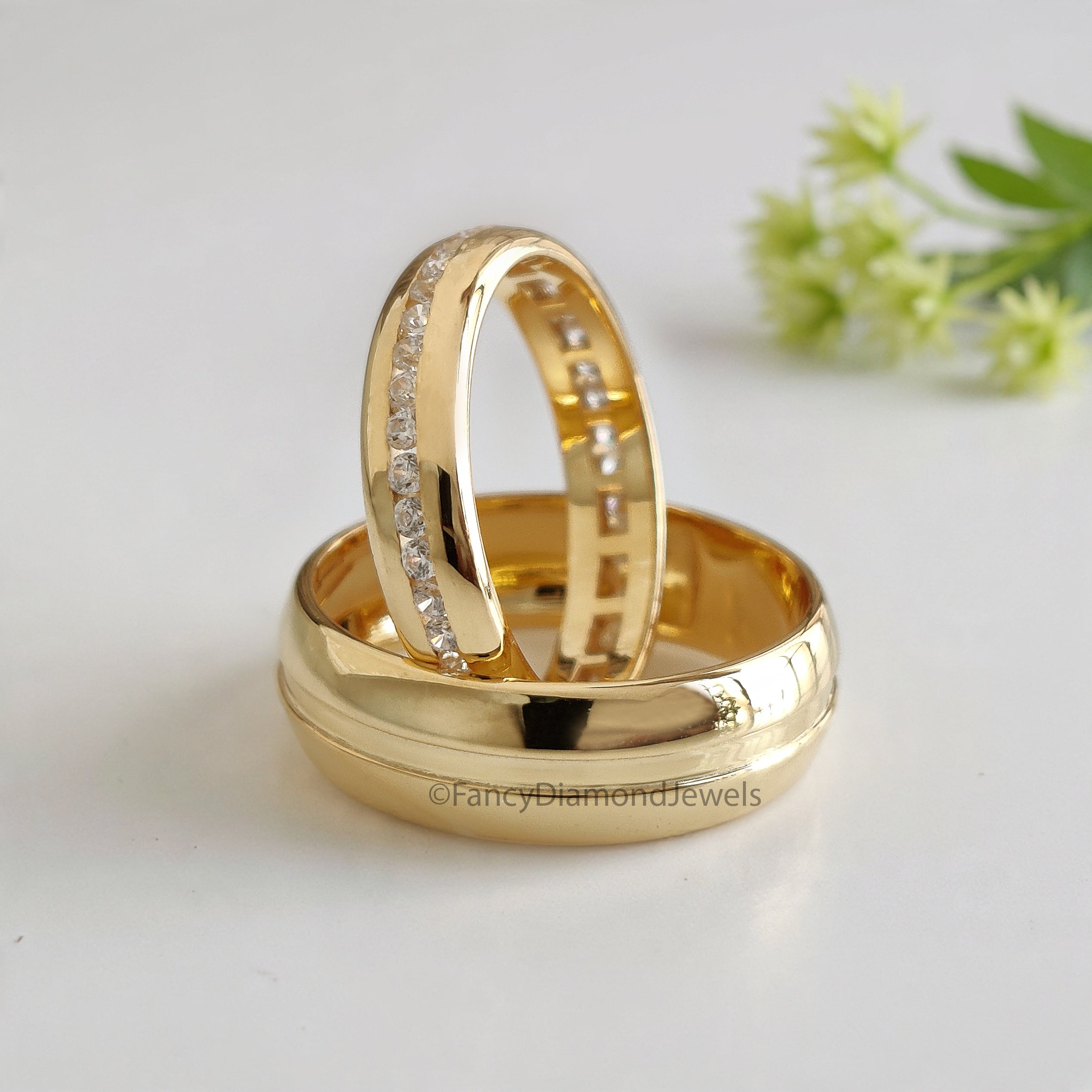 Elegant Silver Wedding Ring Set with Sparkling Diamonds for Couples Wedding Band Set with Channel Setting Perfect Symbol of Forever FD522