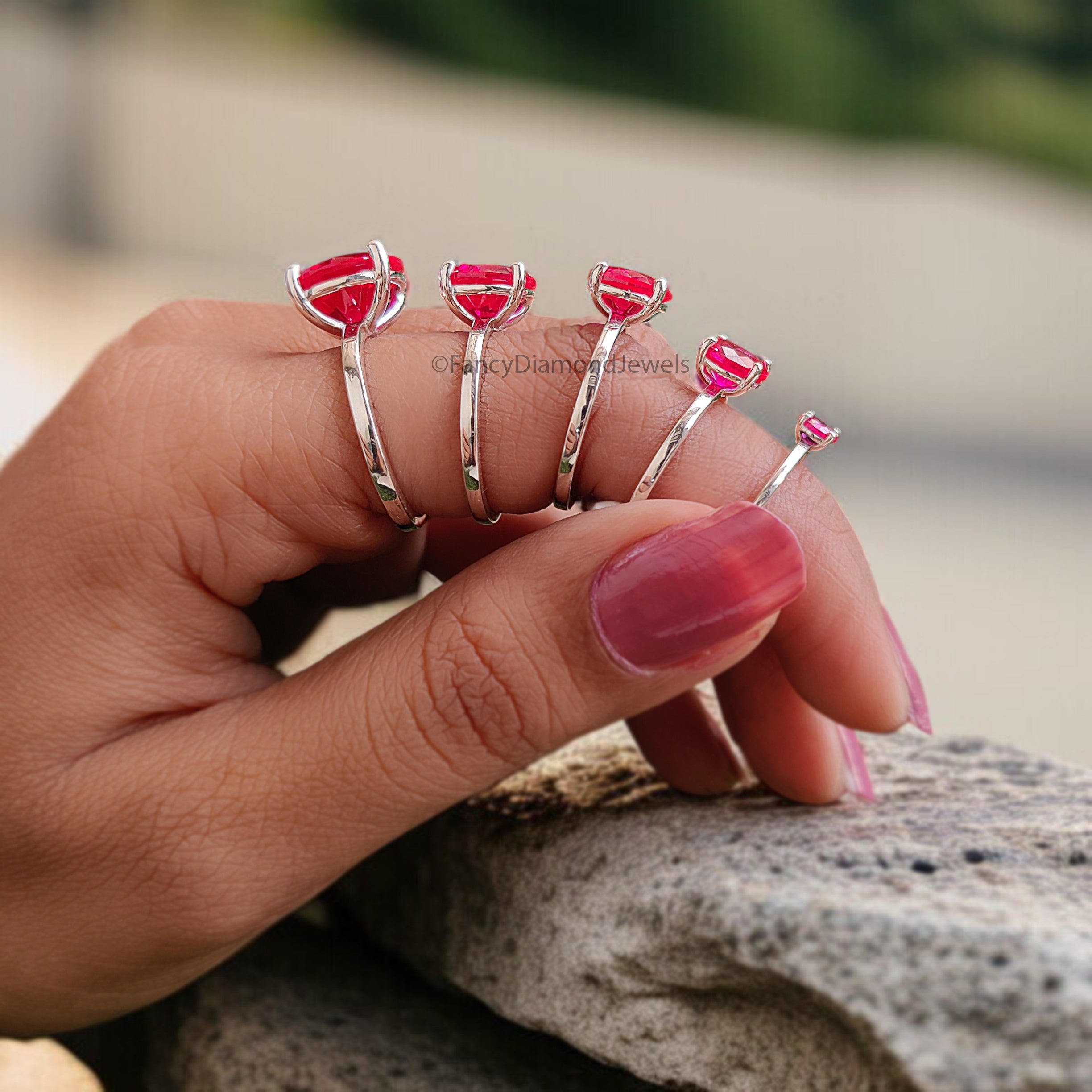 Round Red Ruby stone engagement ring 11mm 9mm 8mm 6.50mm 4mm ring silver simulant Ring Solitaire ring Diamond ring Gift for her FD516