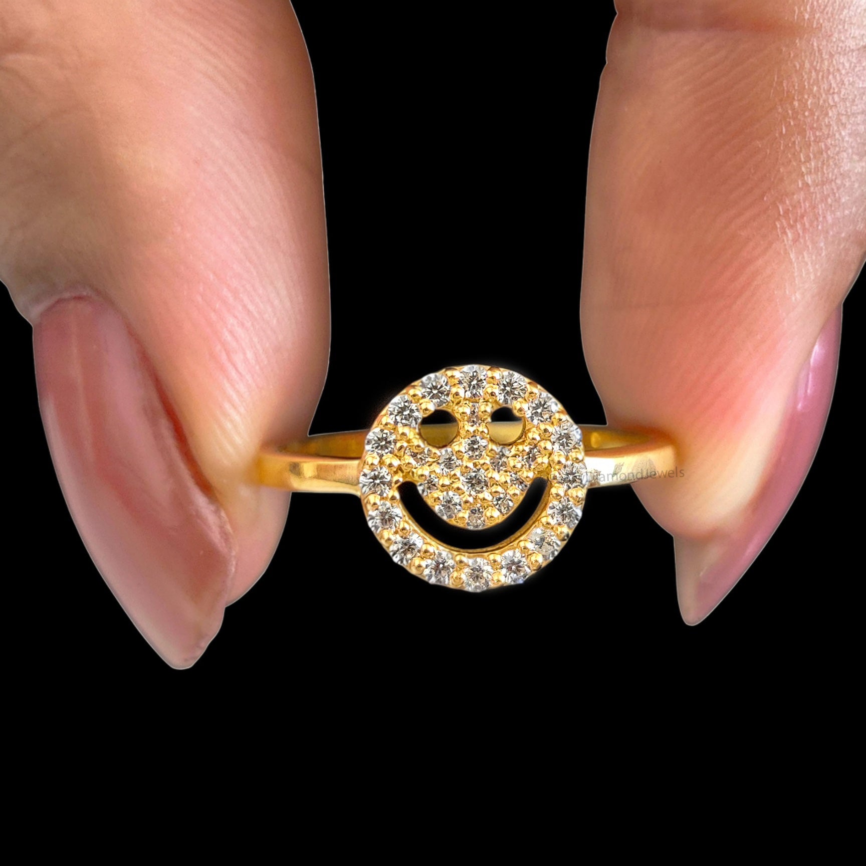 Minimalist Diamond Ring, Smile Face Round Diamond Pave Ring, Daily Wear Rings, Lab Diamond Ring, Smiley Face Ring, Gift For Daughter FD567