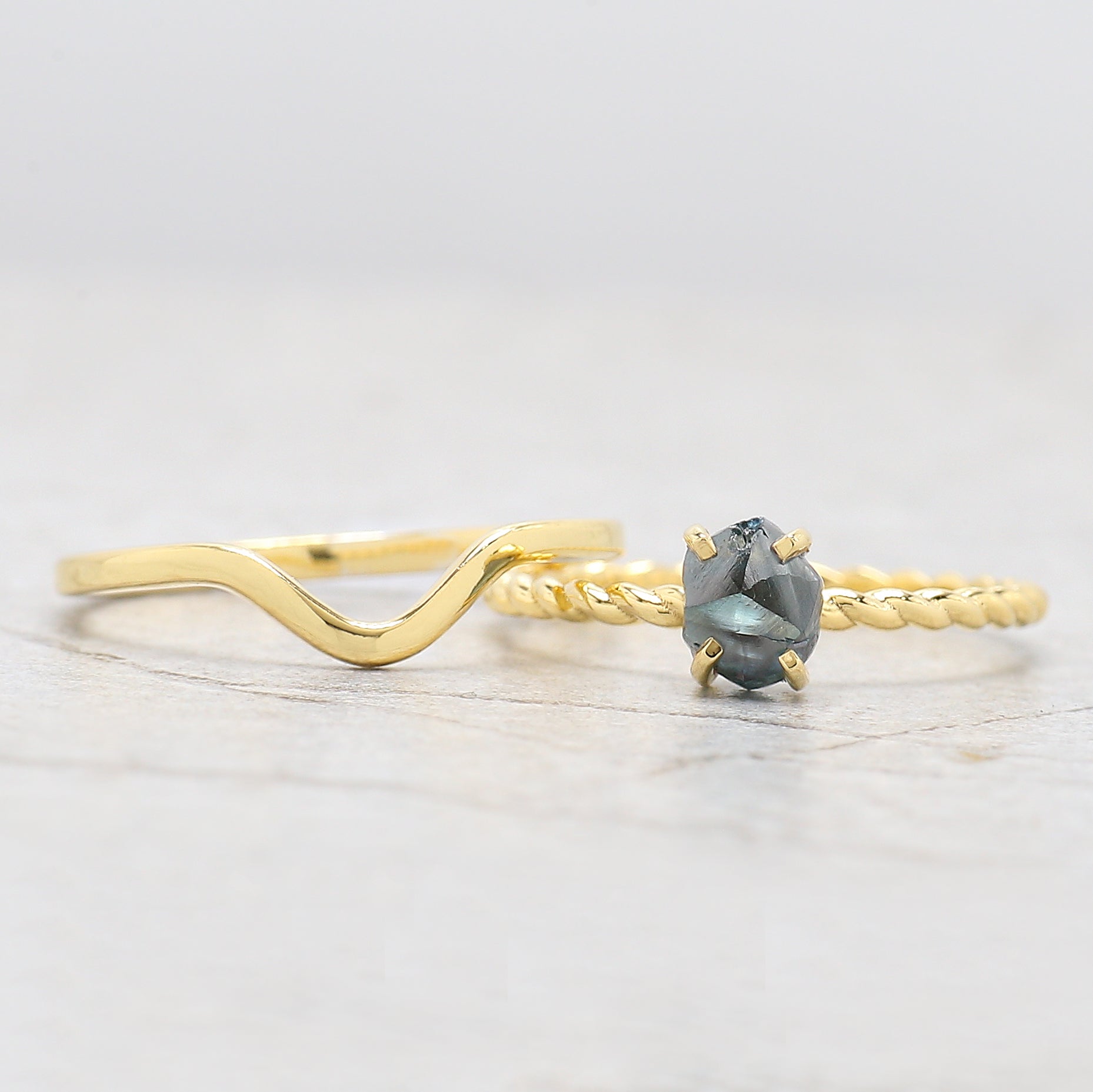 Rough Blue Color Diamond Ring 0.98 Ct 5.75 MM Crystal Rough Diamond Ring 14K Solid Yellow Gold Silver Engagement Ring Gift For Her KDL2326