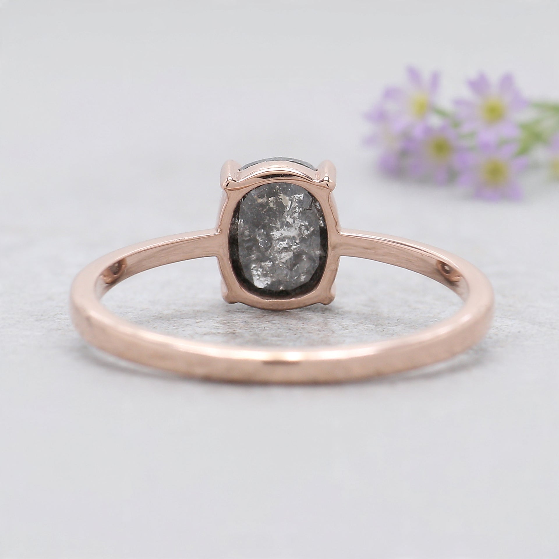 Oval Cut Salt And Pepper Diamond Ring 1.04 Ct 6.84 MM Oval Diamond Ring 14K Solid Rose Gold Silver Oval Engagement Ring Gift For Her KDL2015