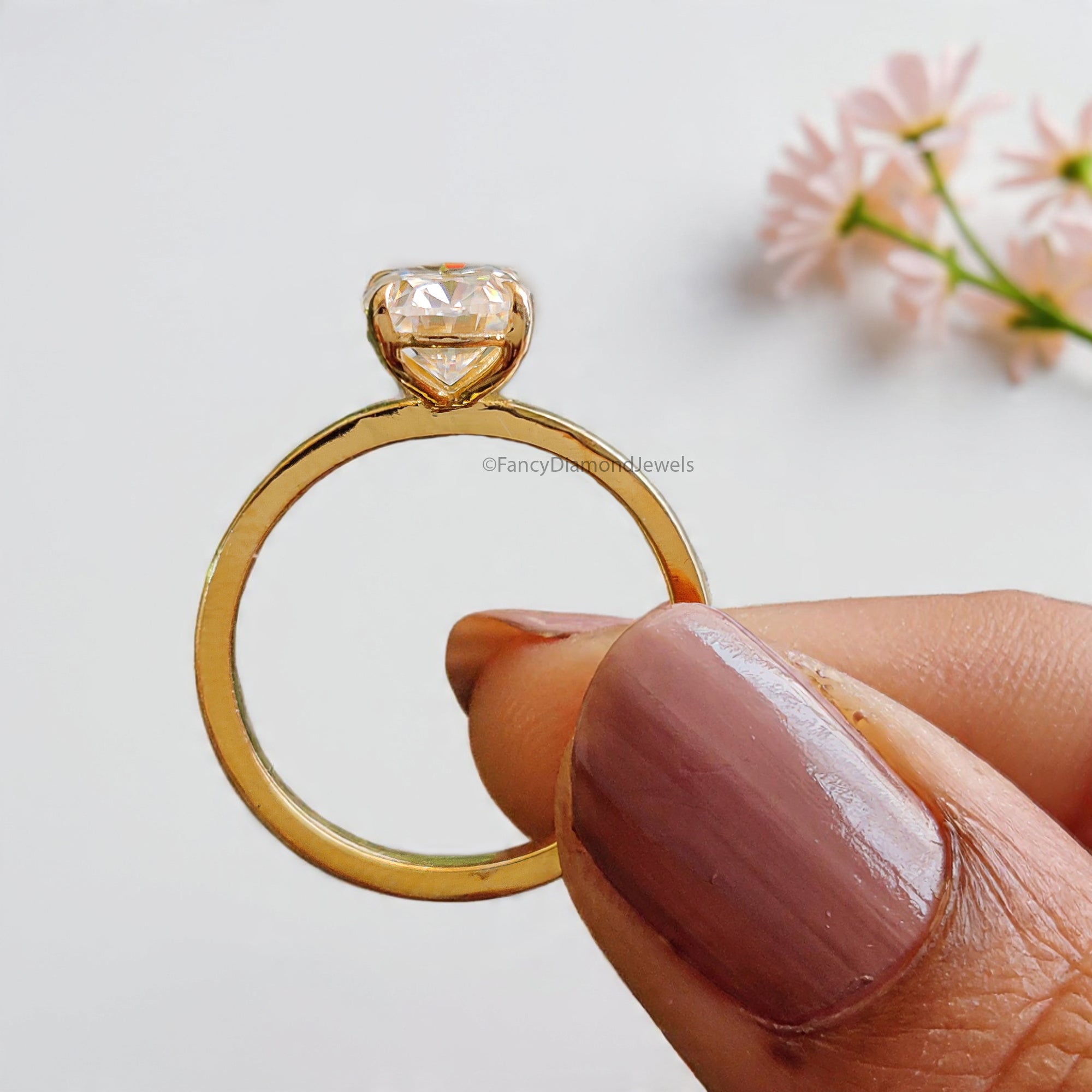 Beautiful Oval Shape Moissanite Ring Yellow Gold 10k/14k/18k 1.50 CT Oval Cut Ring Oval Wedding Engagement Ring Oval Colorless Ring FD15