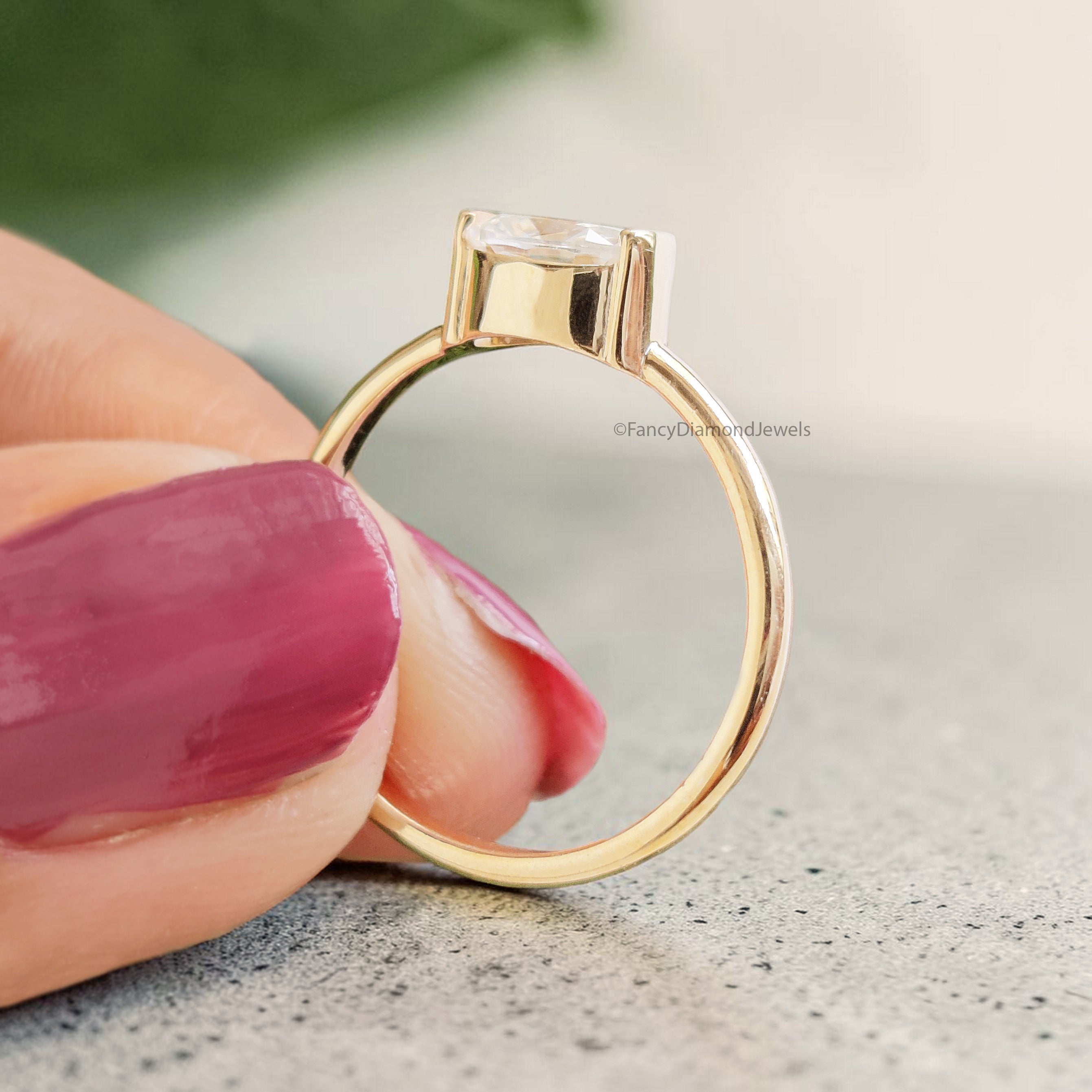 Oval Shape Lab Grown Diamond Half Bezel Ring Solid Gold, Thin Dainty Ring, Oval Diamond Pinky Ring, Minimal Wedding Band Gift For Her FD564