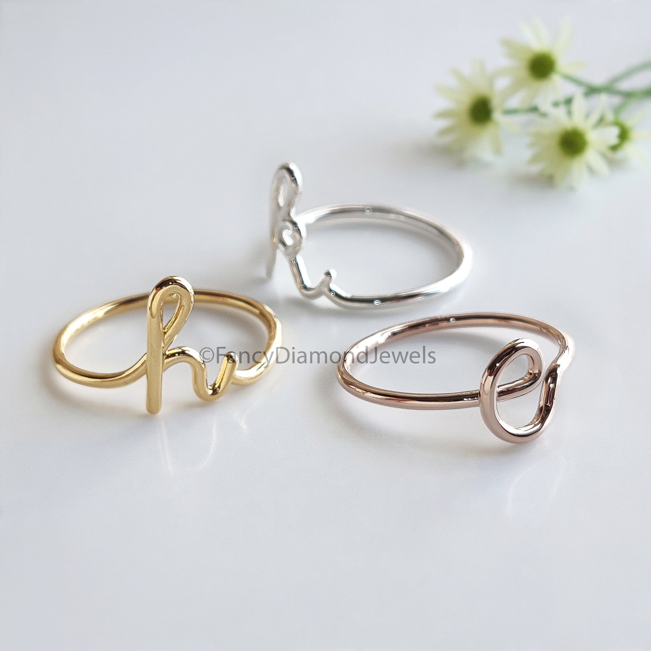 Custom Initial Ring Filled Letter Ring 925 Sterling Silver Stack Rings Name Ring Personalized Bridesmaid Gift Wedding Jewelry Women FD535