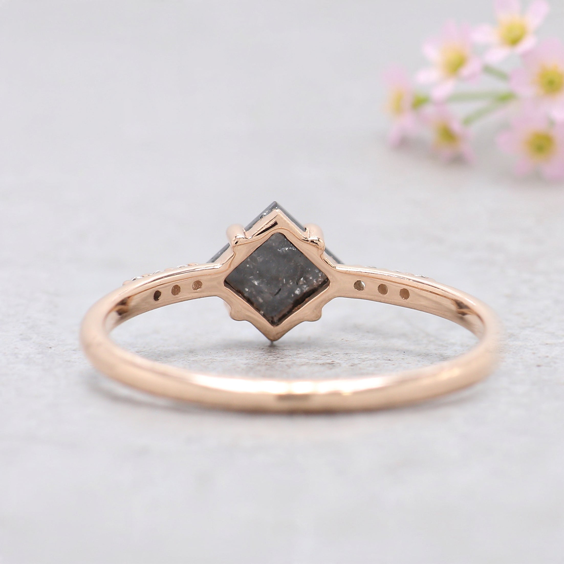 Kite Shape Black Color Diamond Ring 0.65 Ct 6.75 MM Kite Diamond Ring 14K Solid Rose Gold Silver Kite Engagement Ring Gift For Her KDN808