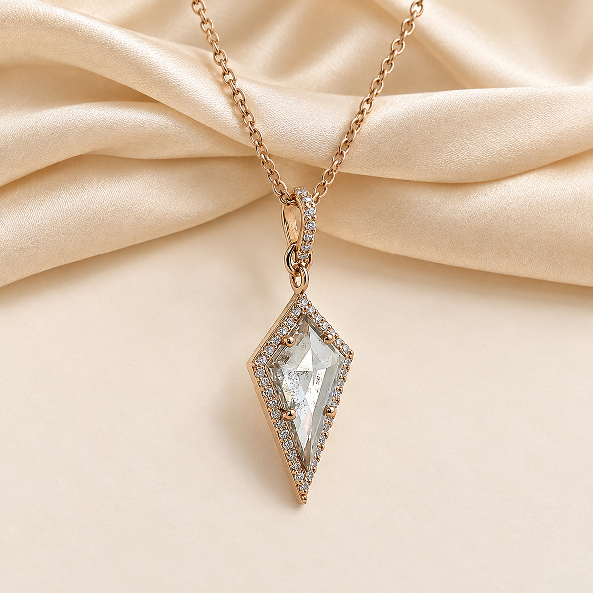 Kite Lab Grown Necklace, 14K Gold Salt And Pepper Diamond Pendant, Dainty Kite Necklace, Elegant Pendant Jewelry Bridal Gift for Her KDL3579