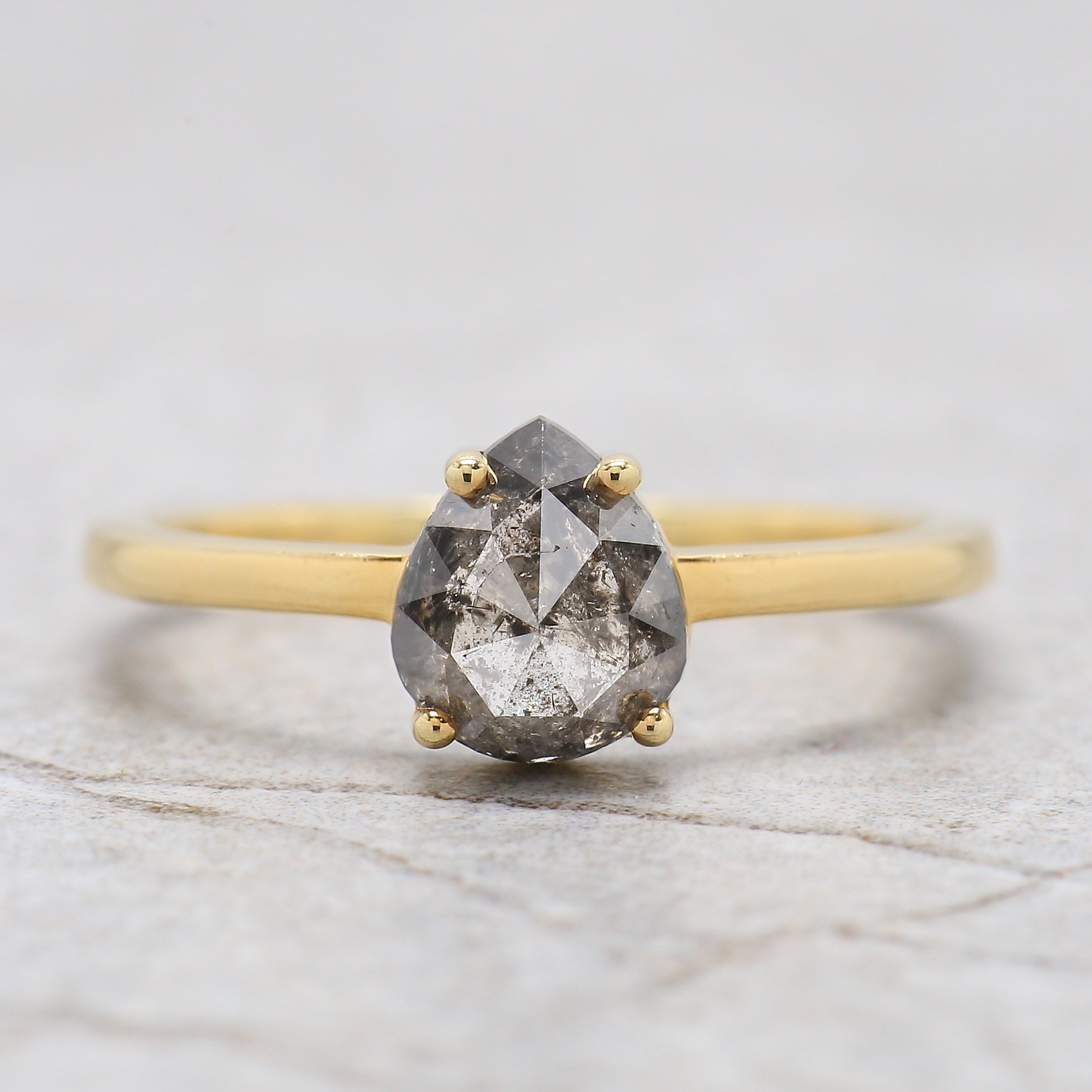 Pear Salt And Pepper Diamond Ring 1.10 Ct 7.30 MM Pear Diamond Ring 14K Solid Yellow Gold Silver Engagement Pear Ring Gift For Her QN1877