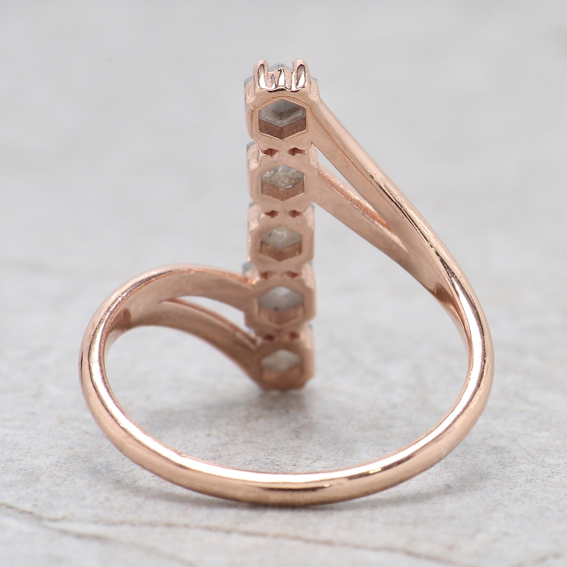 Hexagon Grey Color Diamond Ring 1.01 Ct 3.40 MM Hexagon Shape Diamond Ring 14K Solid Rose Gold Silver Engagement Ring Gift For Her QK1837