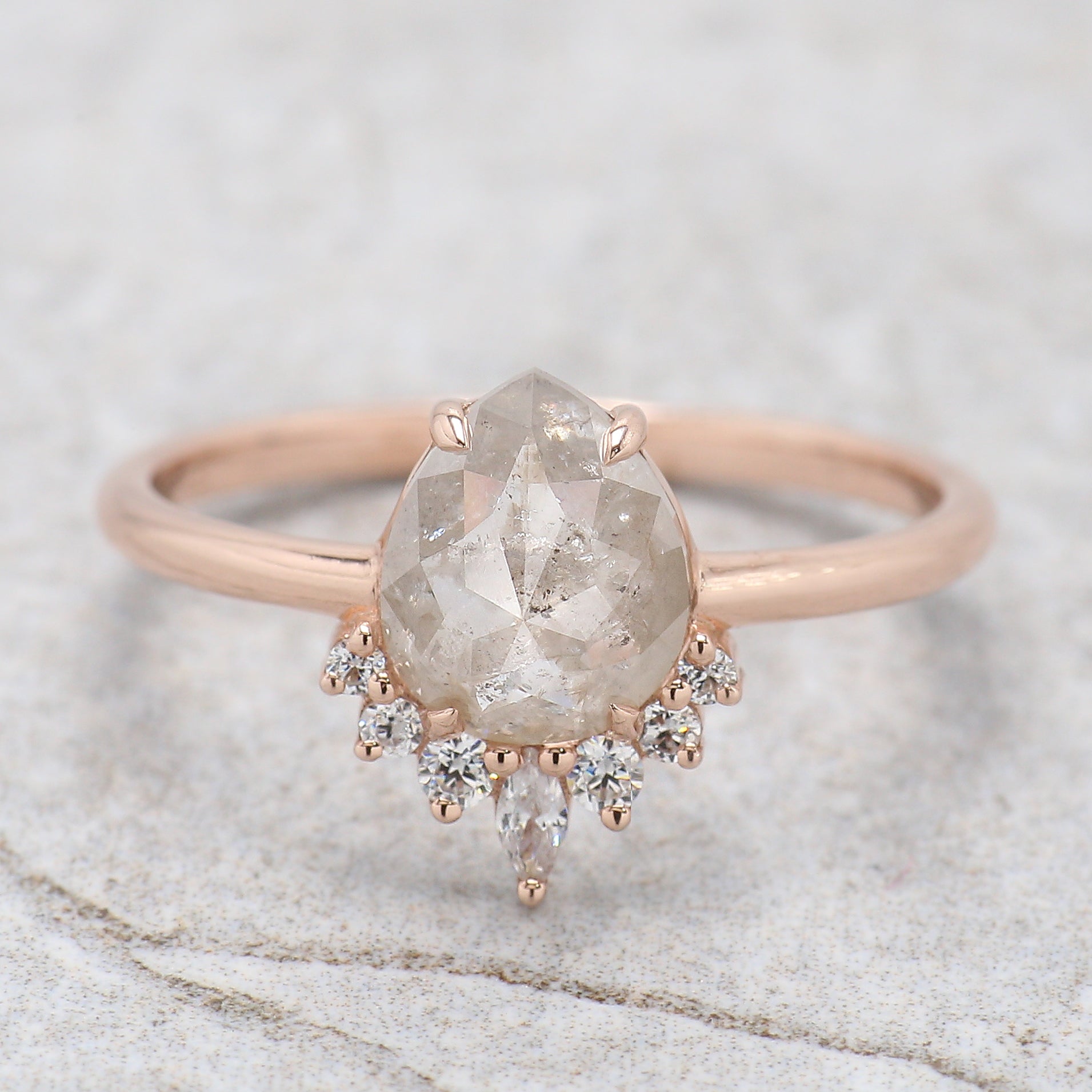 Pear Cut Grey Color Diamond Ring 1.06 Ct 7.80 MM Pear Shape Diamond Ring 14K Solid Rose Gold Silver Pear Engagement Ring Gift For Her QN8862