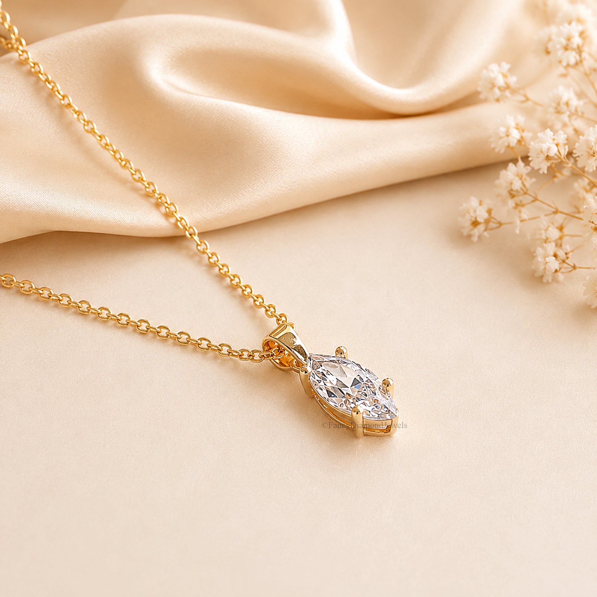 Marquise Shape Moissanite Necklace, 14K Gold Diamond Pendant, Dainty Marquise Necklace, Elegant Pendant Jewelry, Bridal Gift for Her FD600