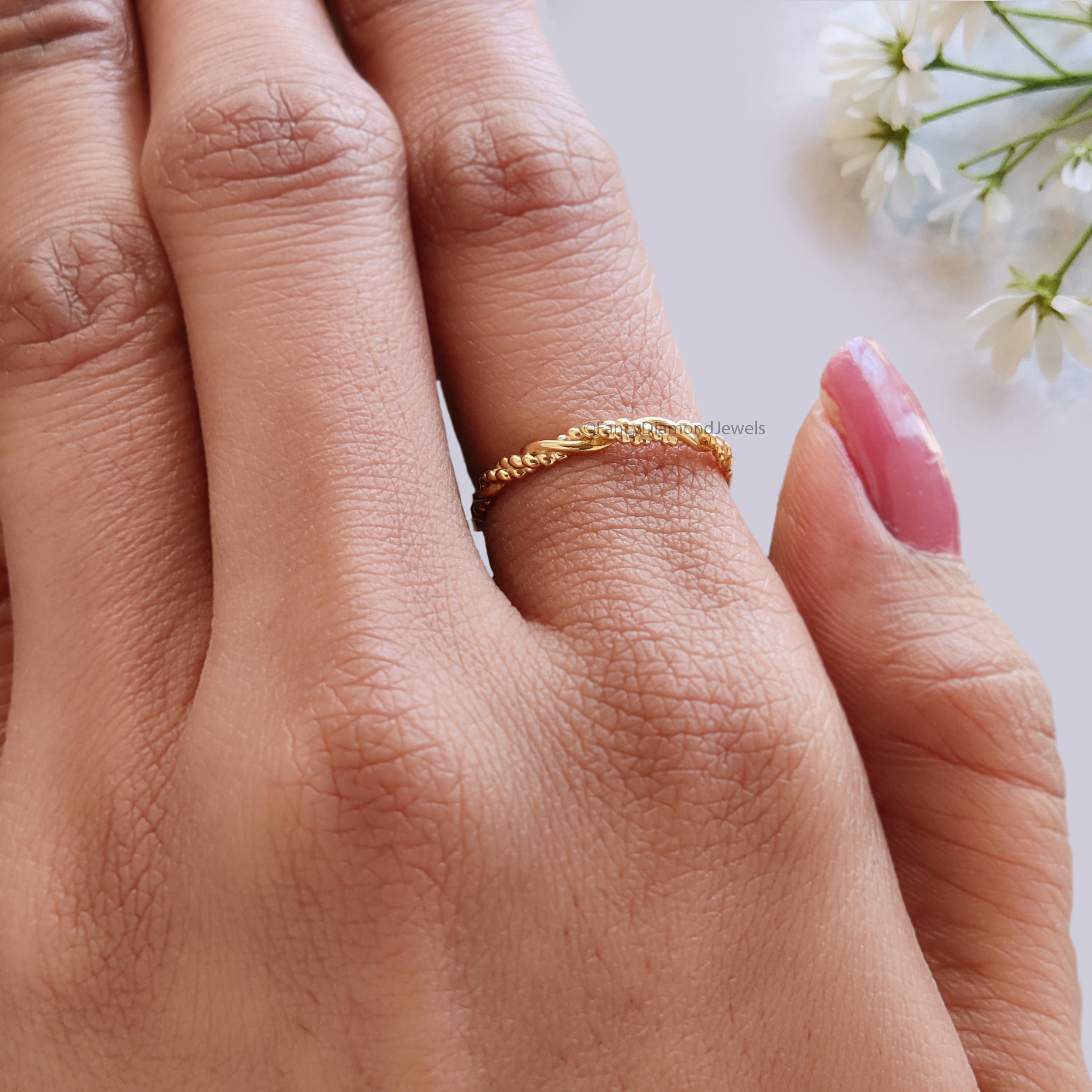 Twisted Style braided Handmade Filled Stackable Band Yellow Gold Unique Wedding Band Minimal Dainty Stacking Band Gift For Her FD542