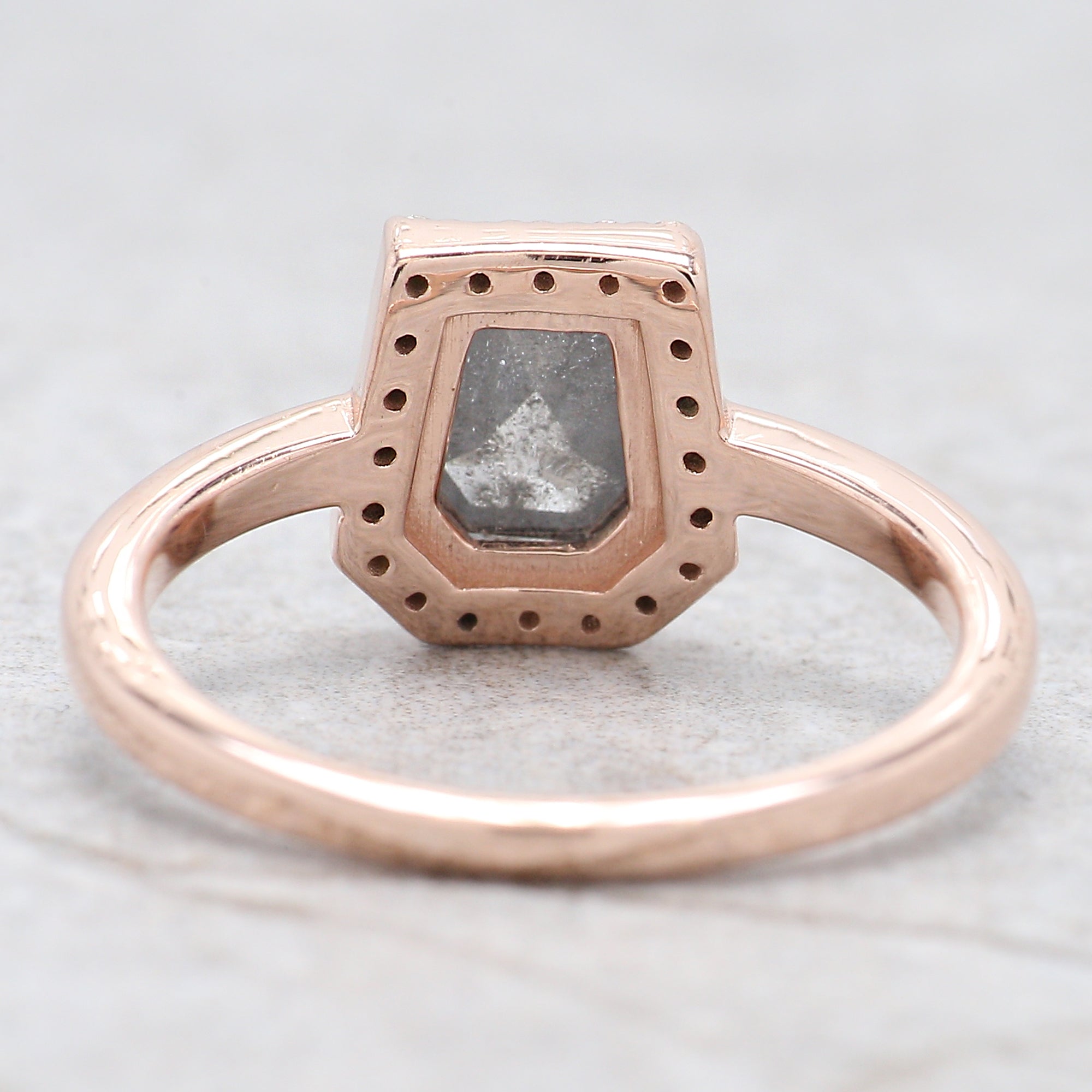 Coffin Cut Salt And Pepper Diamond Ring 0.96 Ct 6.25 MM Coffin Diamond Ring 14K Solid Rose Gold Silver Engagement Ring Gift For Her QN1097